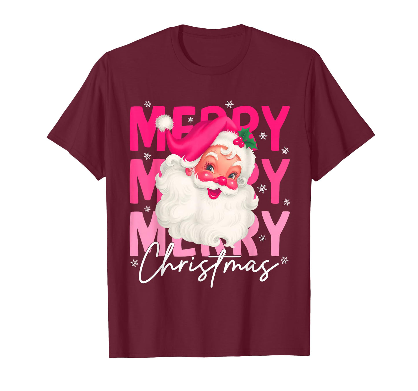 Retro Merry Christmas Pink Santa Claus Xmas Pink Christmas T-Shirt