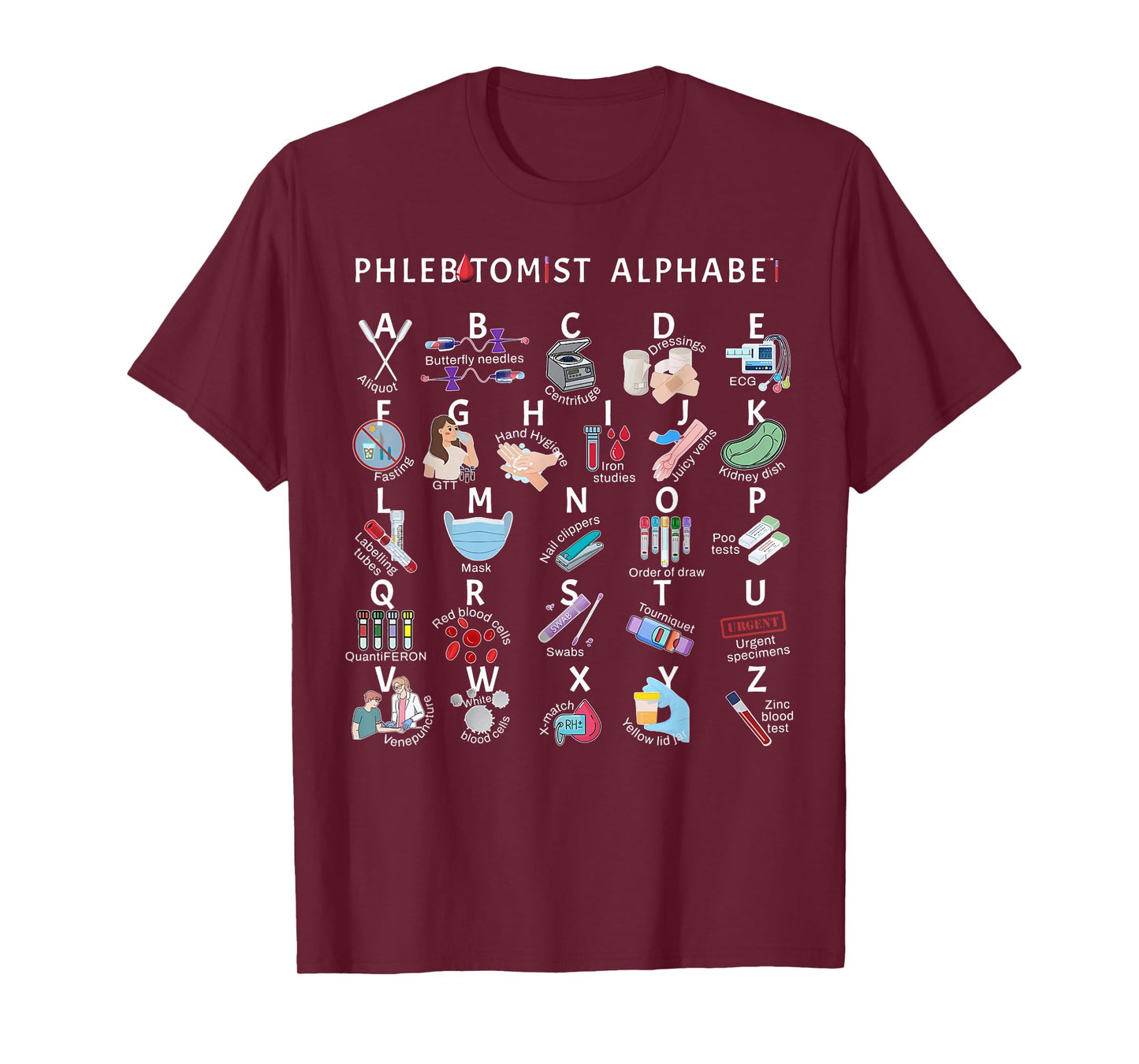Phlebotomy Nurse Phlebotomist Alphabet Outfit Unisex-Adults Black Small Modern Crew Neck Letter Print T-Shirt