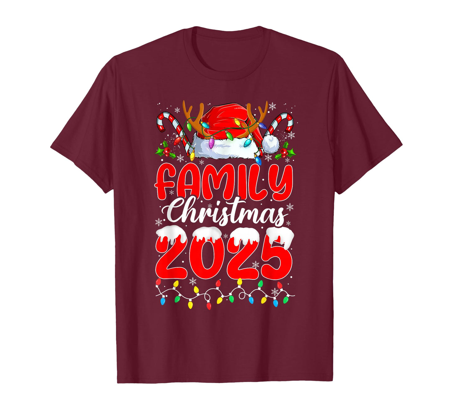 Family Christmas 2025 Xmas Lights Santa Candy Cane Holiday T-Shirt