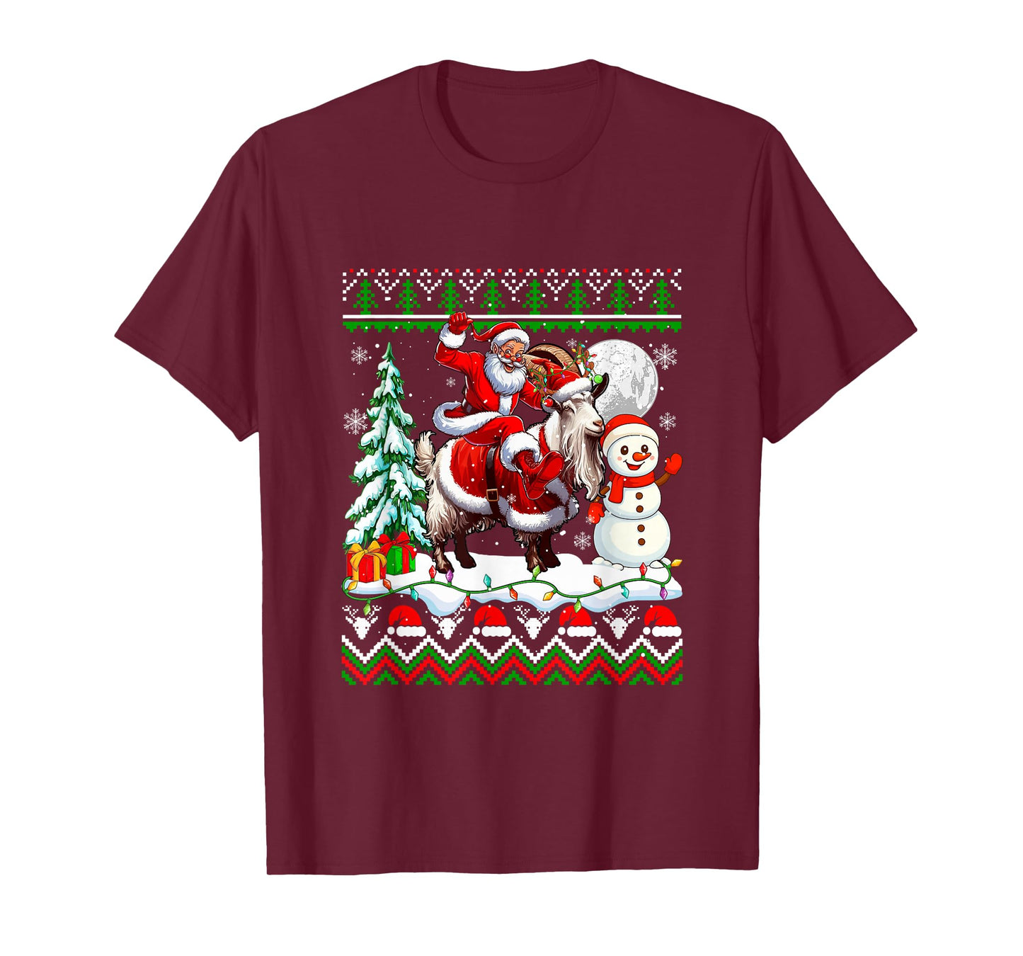 Santa Riding Goat Reindeer Christmas Sweater Farmer Snowman T-Shirt