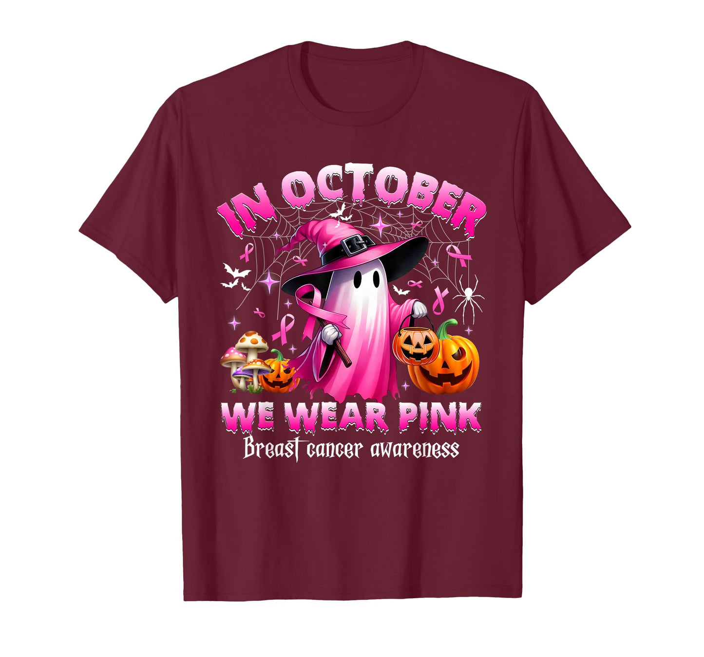 Breast Cancer Shirt for Women in October We Wear Pink Ghost T-Shirt