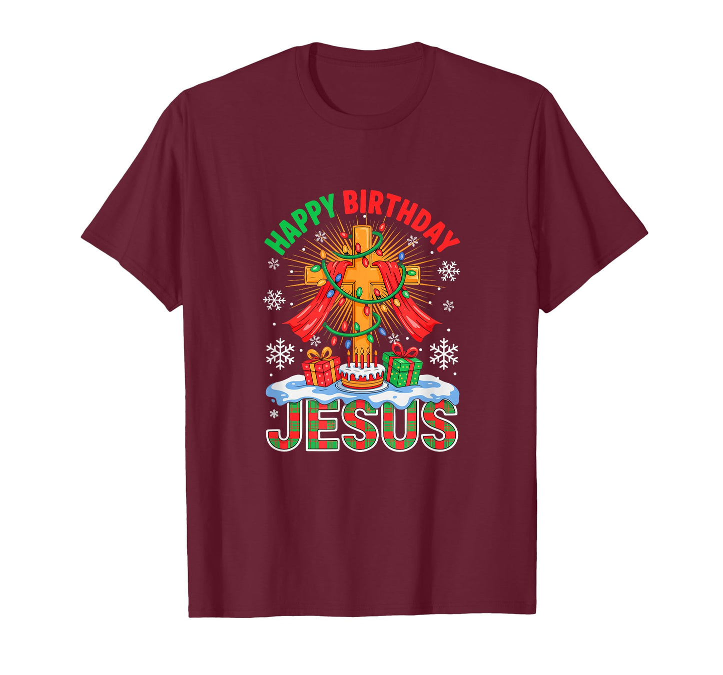 Birthday Jesus Costume Christmas Lights Christian Cross T-Shirt