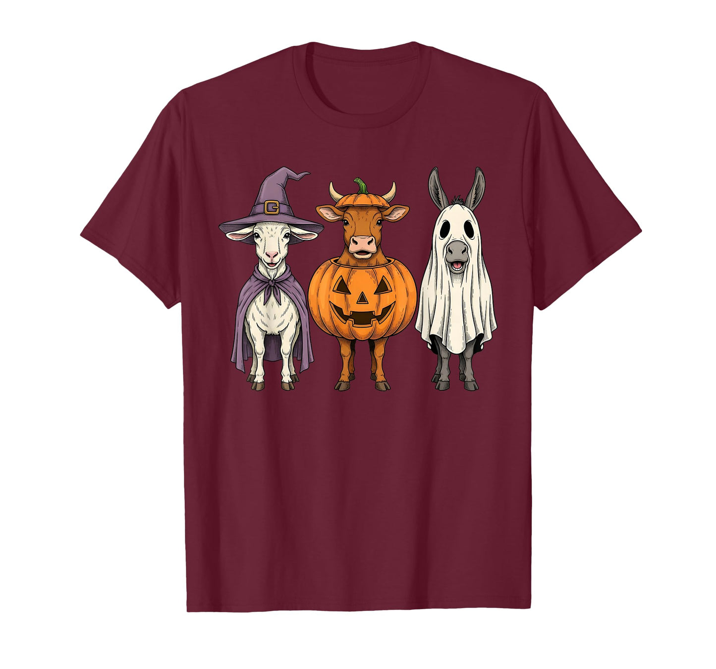 Spooky Ghost Highland Cow Donkey Goat Pumpkin Halloween T-Shirt