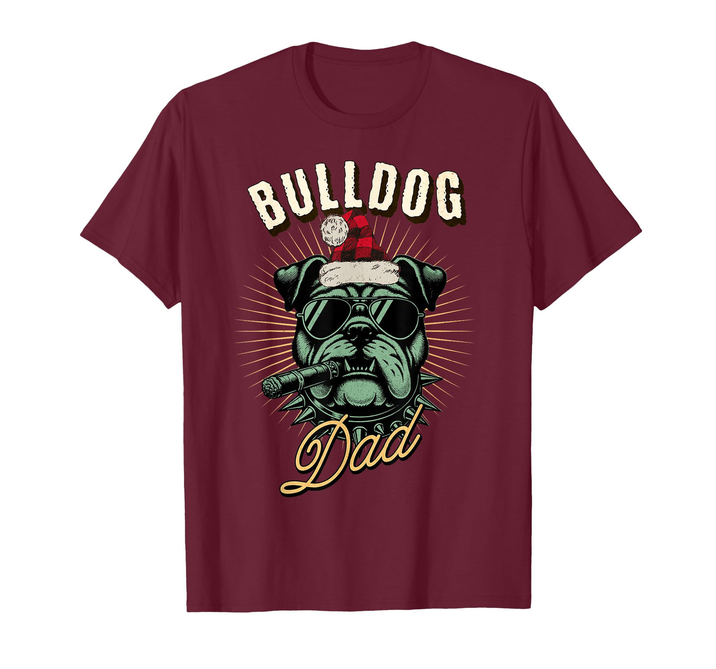 Bulldog Dad Christmas Funny Dog Wearing Santa Hat Pet Owner T-Shirt