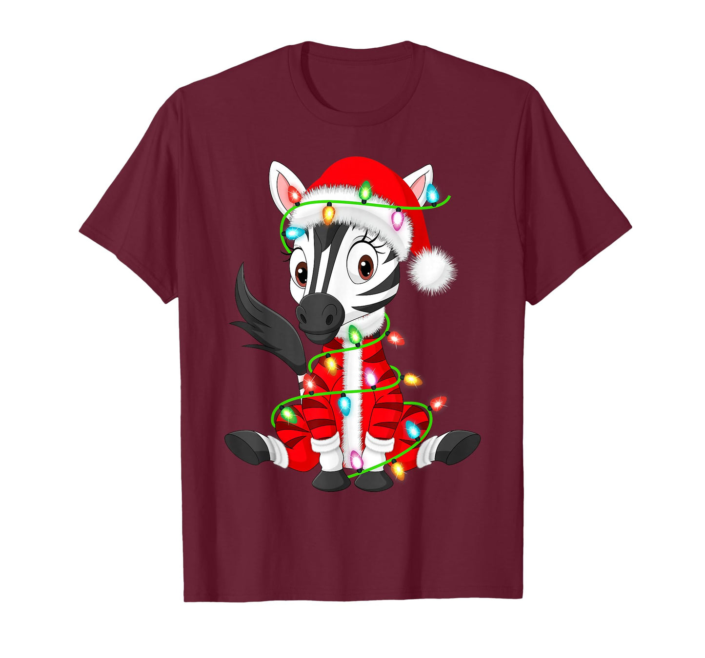 Zebra Christmas Lights Santa Costume Cute Animal Xmas T-Shirt