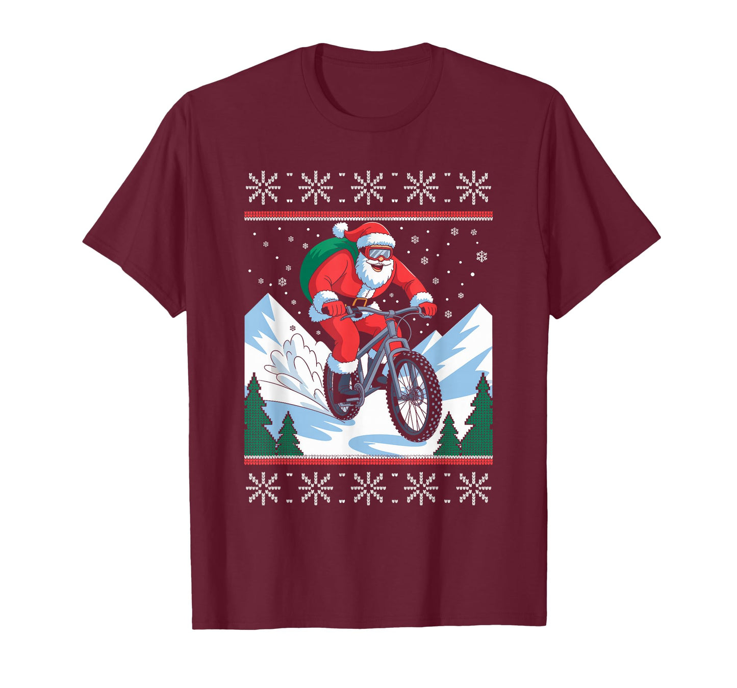 Santa Claus Mountain Bike Ugly Christmas Sweater MTB T-Shirt