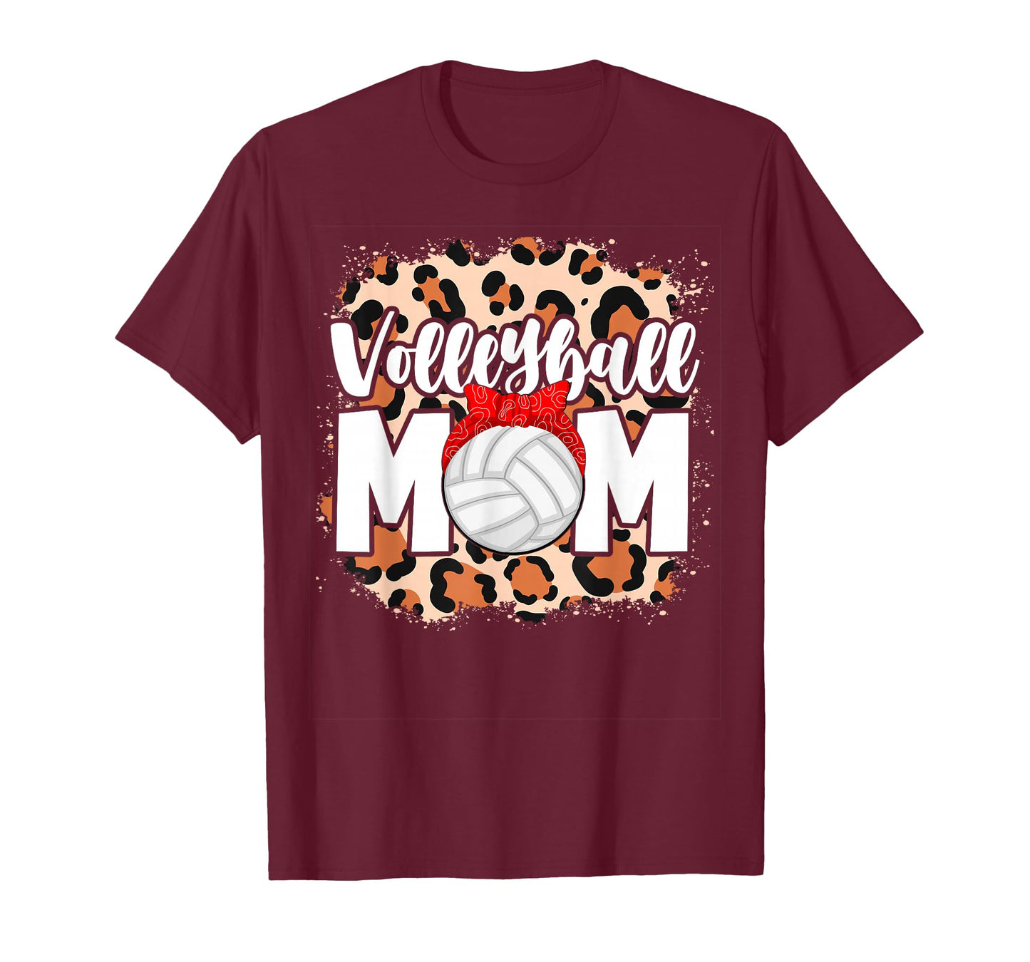 Volleyball Mom Leopard Messy Bun Game Day Funny Mothers Day T-Shirt