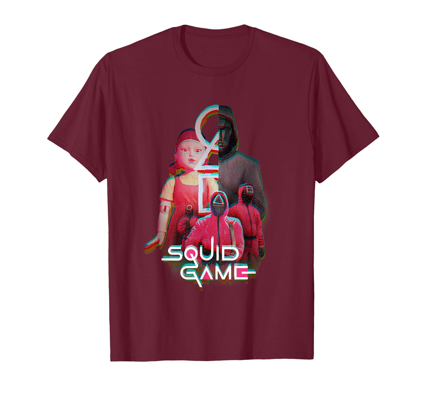 Squid Game 2 Front Man Split Face Glitch Logo T-Shirt