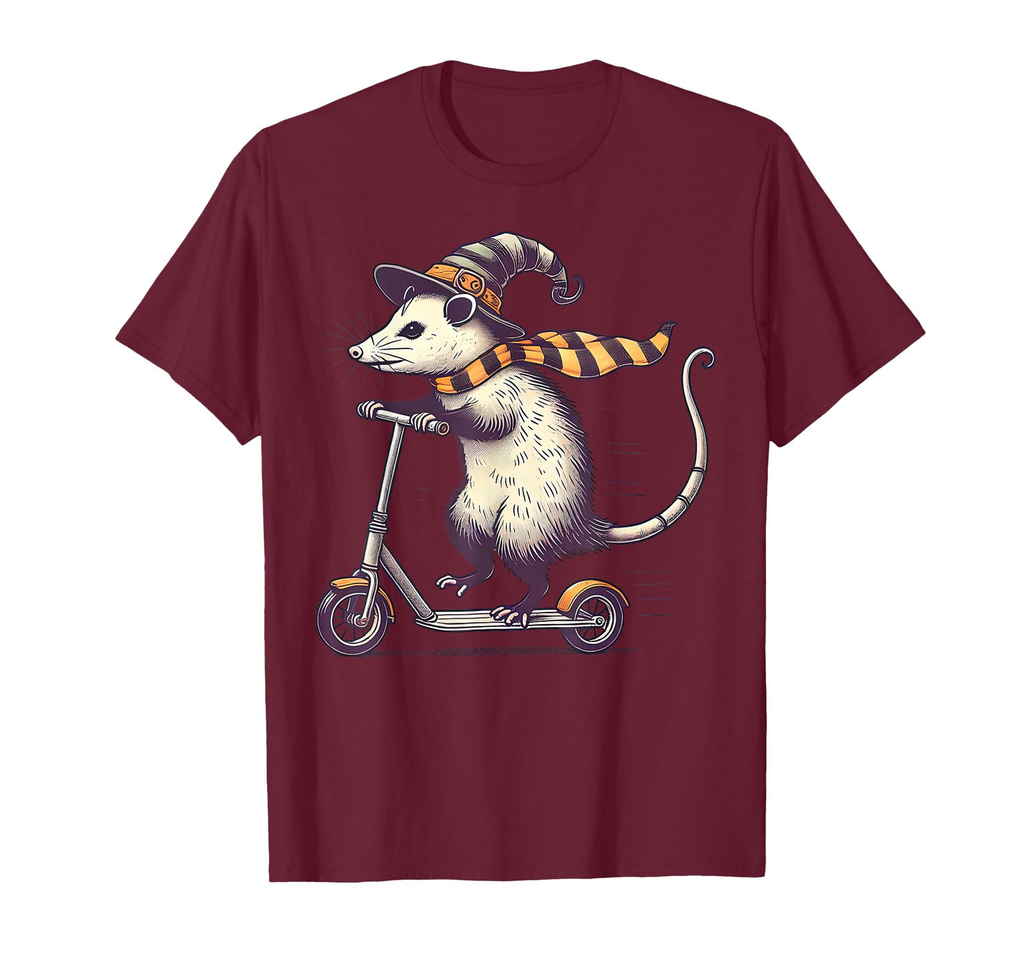 Witch Opossum Riding Scooter Halloween Pumpkin Autumn Fall T-Shirt