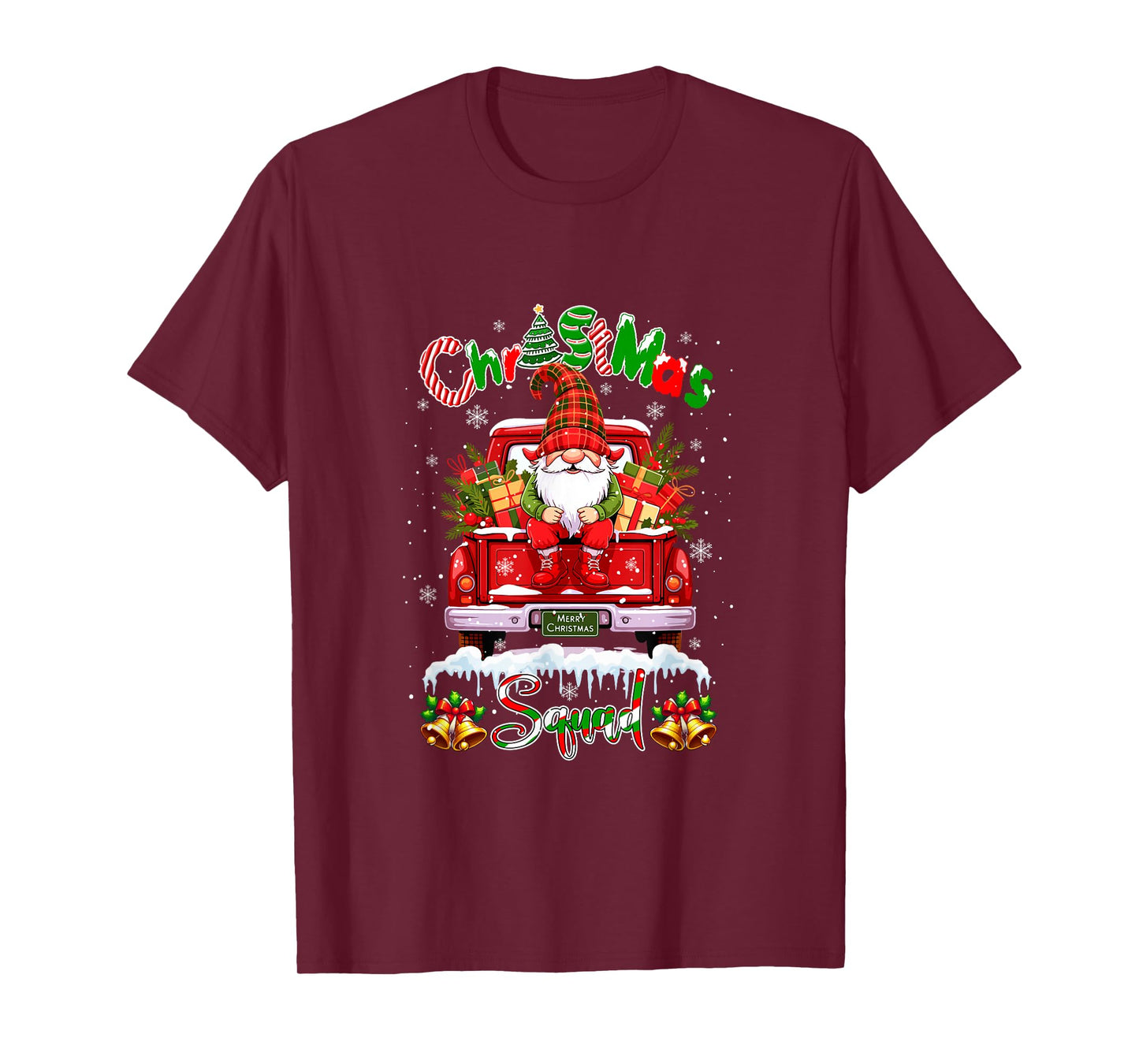 Christmas Squad Colorful Gnome On Pickup Truck Xmas Boxes T-Shirt