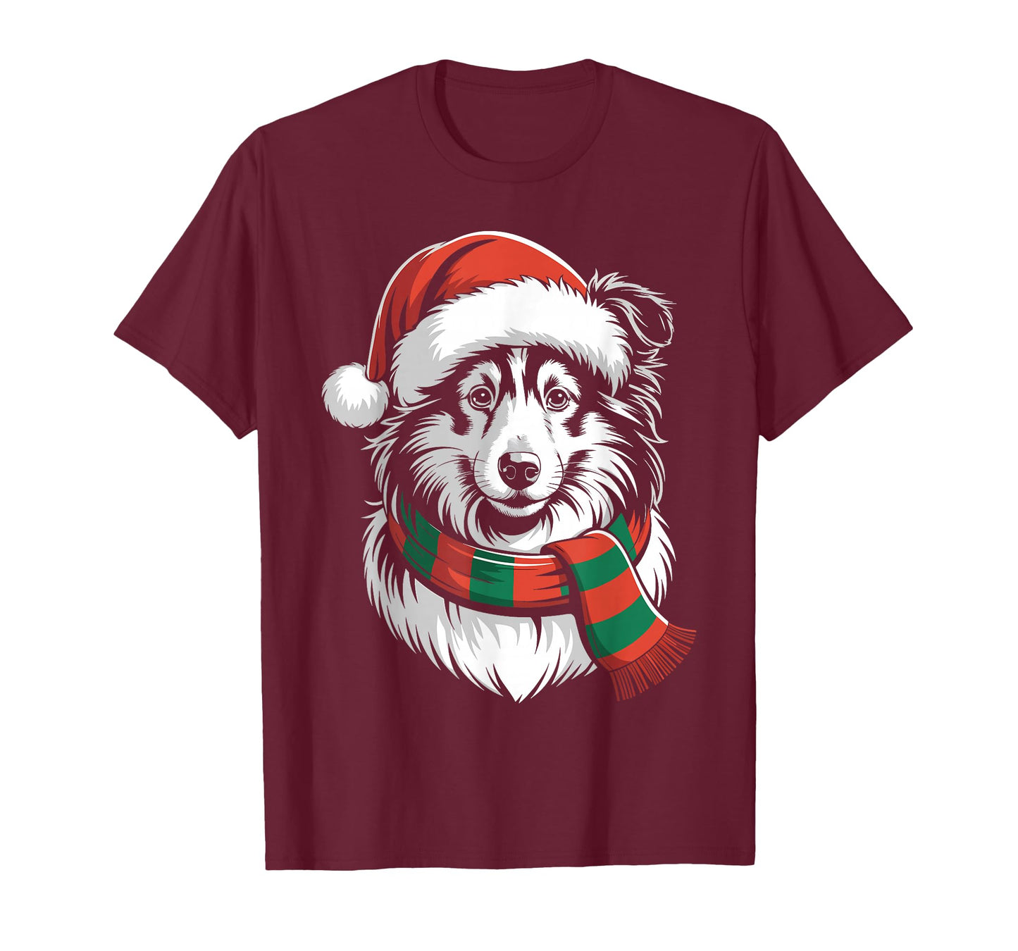 Shetland Sheepdog Dog Xmas Santa Hat Scarf Christmas Costume T-Shirt