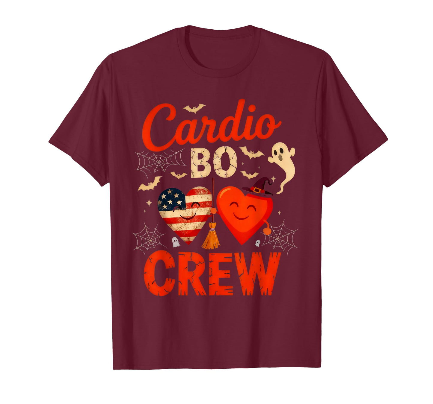 Halloween Cardio Boo Crew Cardiac Nurse Heart Flag American T-Shirt