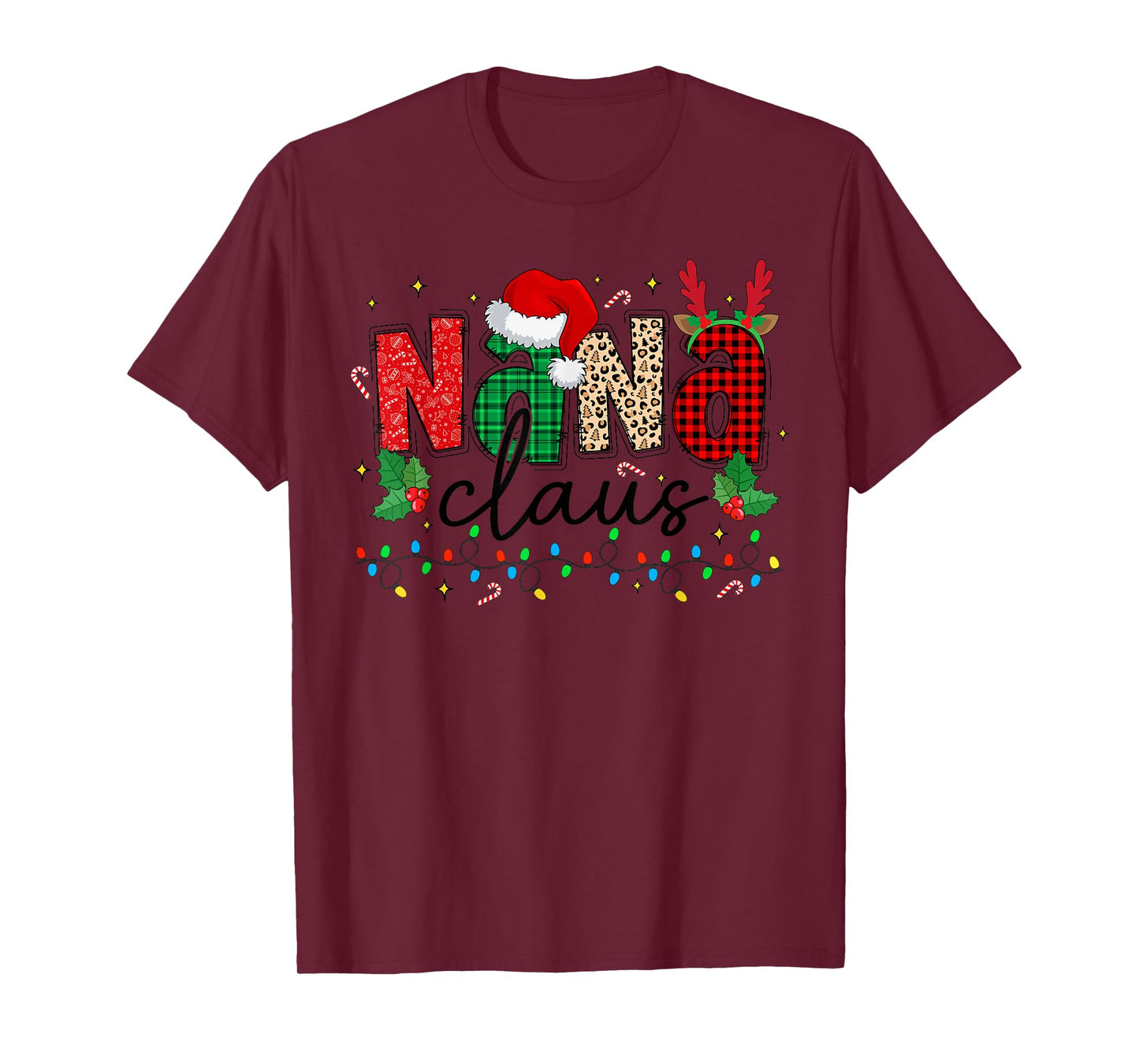 Nana Claus Christmas Santa Hat Reindeer Grandma Grandkids T-Shirt