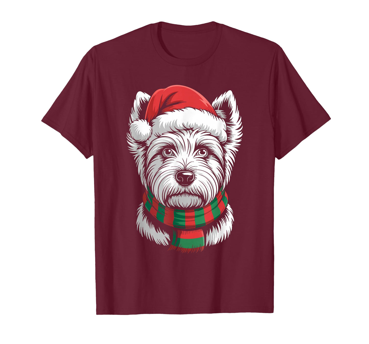 Westie Dog Xmas Santa Hat Scarf Christmas Costume T-Shirt