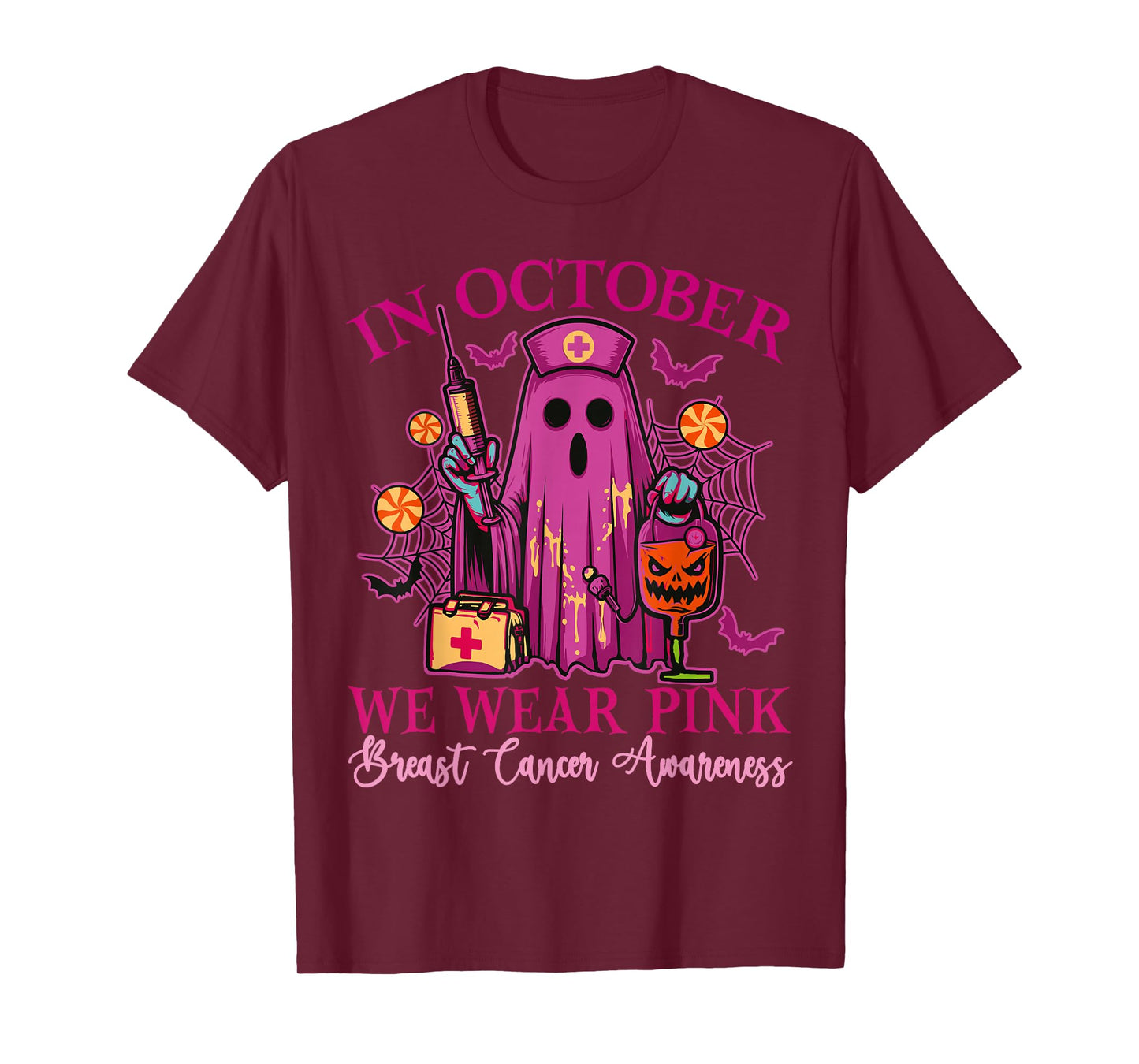 Boo Halloween Breast Cancer in October We Wear Pink T-Shirt