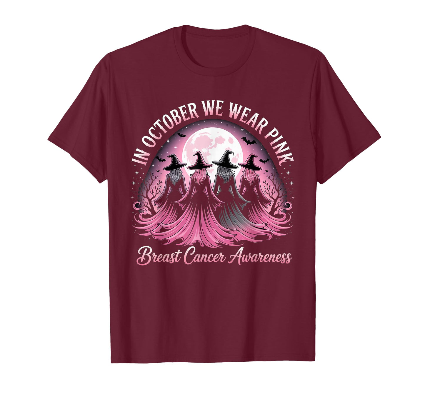 in October We Wear Pink Witches Breast Cancer Awareness T-Shirt