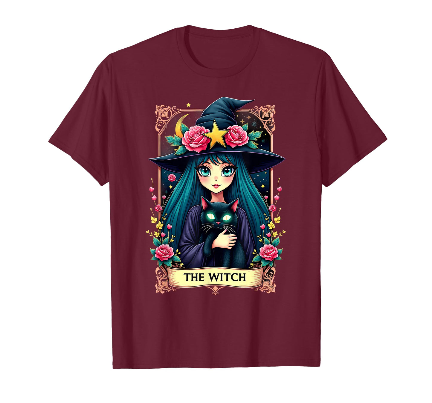 Gothic Tarot Card The Witch with Black Cat T-Shirt