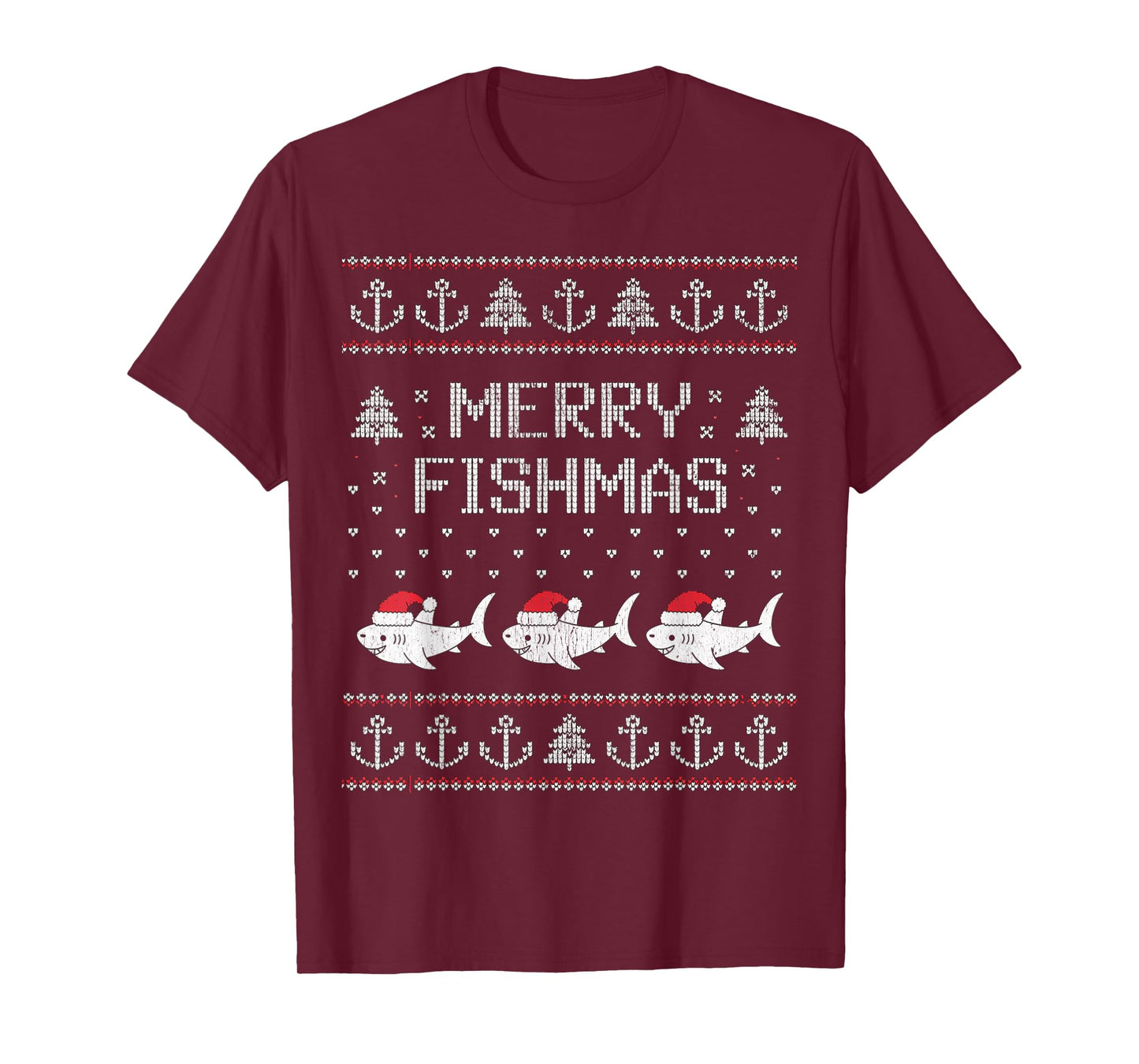 Merry Fishmas Funny Shark Santa Hat Ugly Christmas Sweater T-Shirt