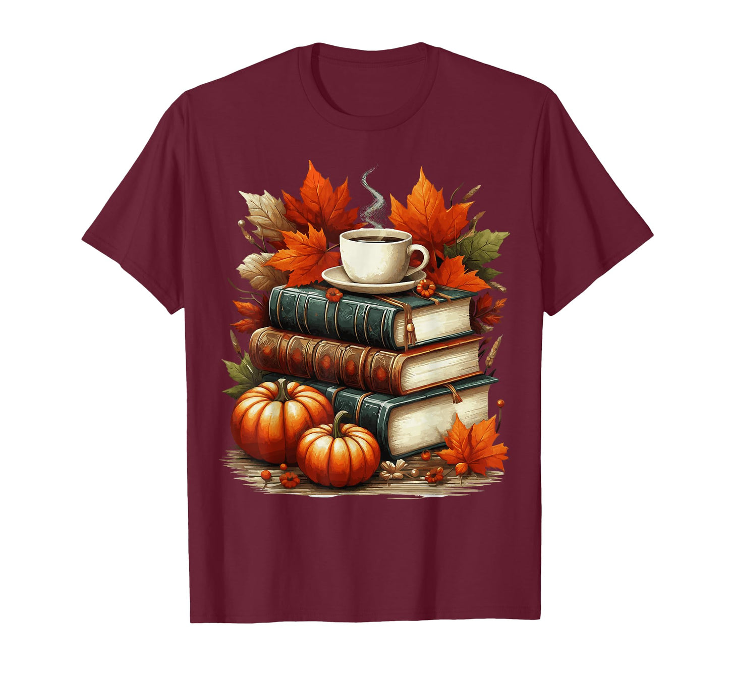 Vintage Autumn Books Coffee Pumpkin Fall Reading T-Shirt