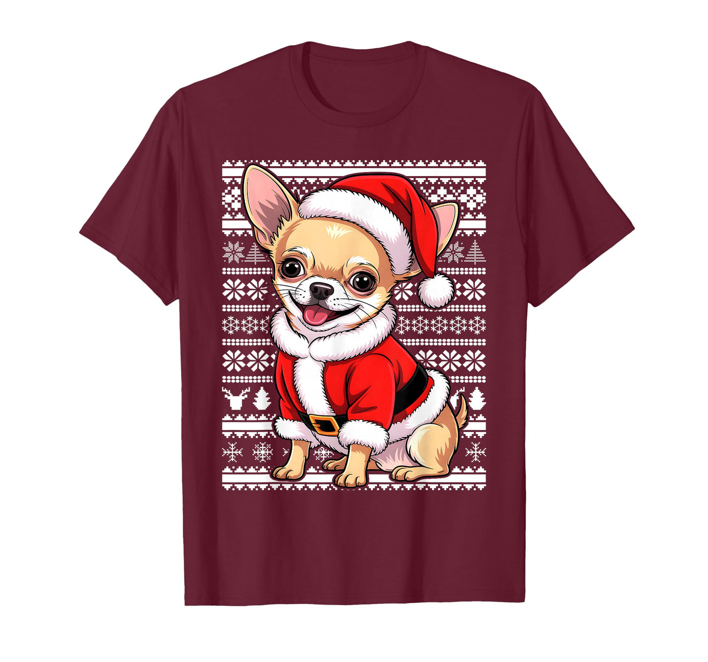 Brown Chihuahua Dog Santa Hat Xmas Ugly Christmas T-Shirt