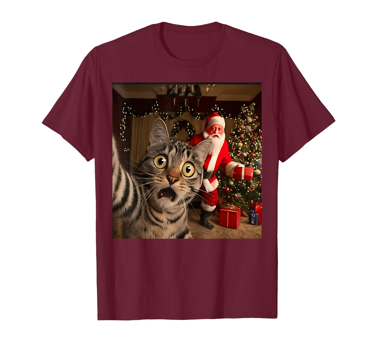 Cat Selfie with Santa Claus Holiday Funny Christmas Xmas Tee T-Shirt