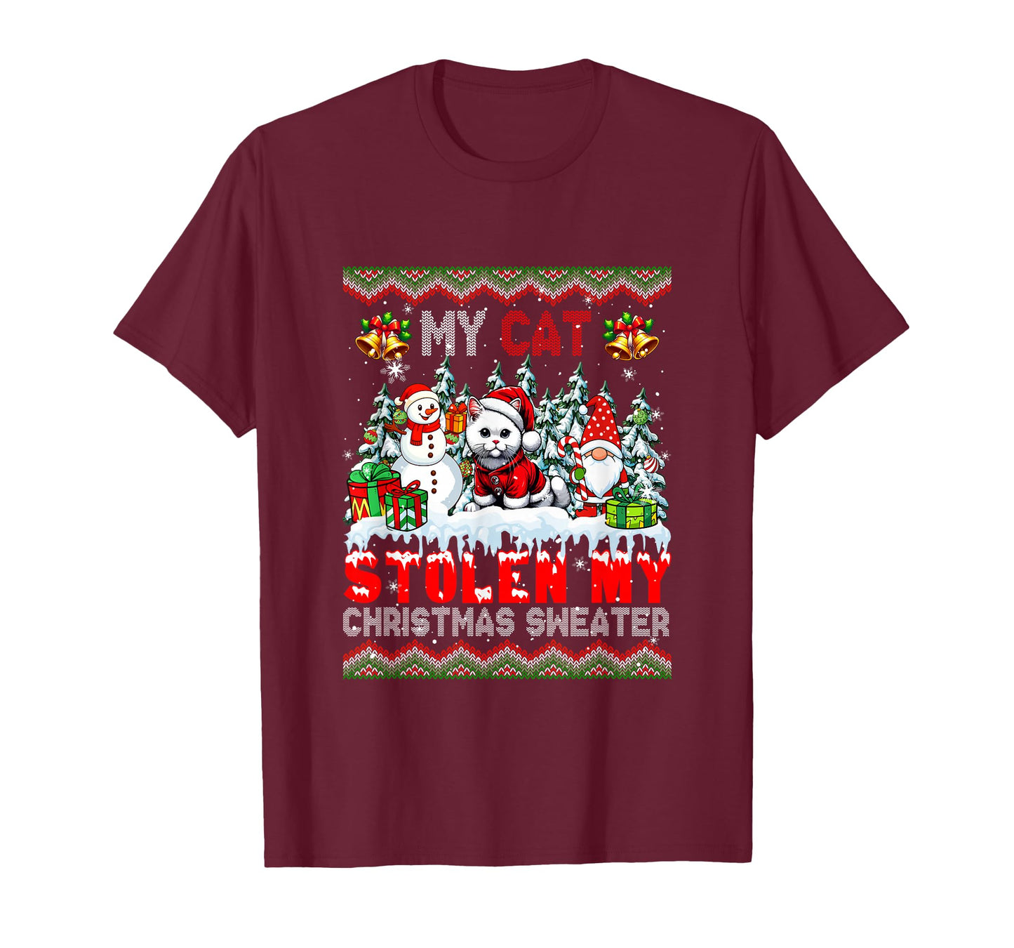 My Cat Stolen My Christmas Sweater Santa Dog Gnome T-Shirt