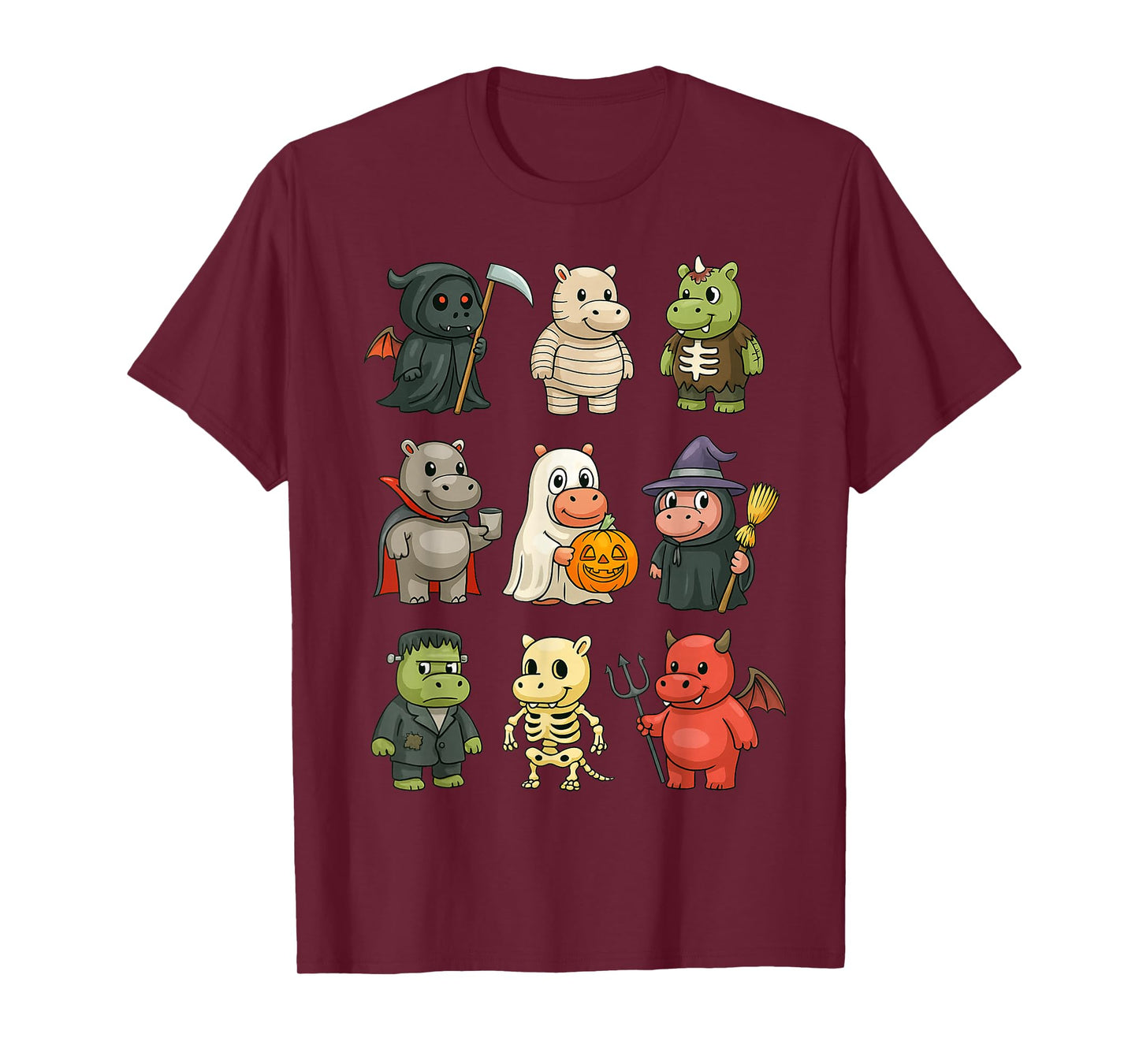 Funny Hippo Ghost Witch Zombie Halloween Costume Boys Girls T-Shirt