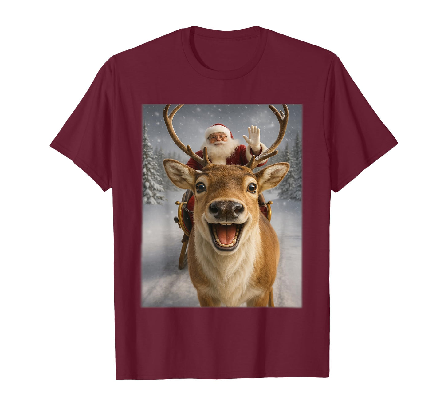 Christmas Reindeer Shirts for Women, Santa Reindeer Selfie T-Shirt
