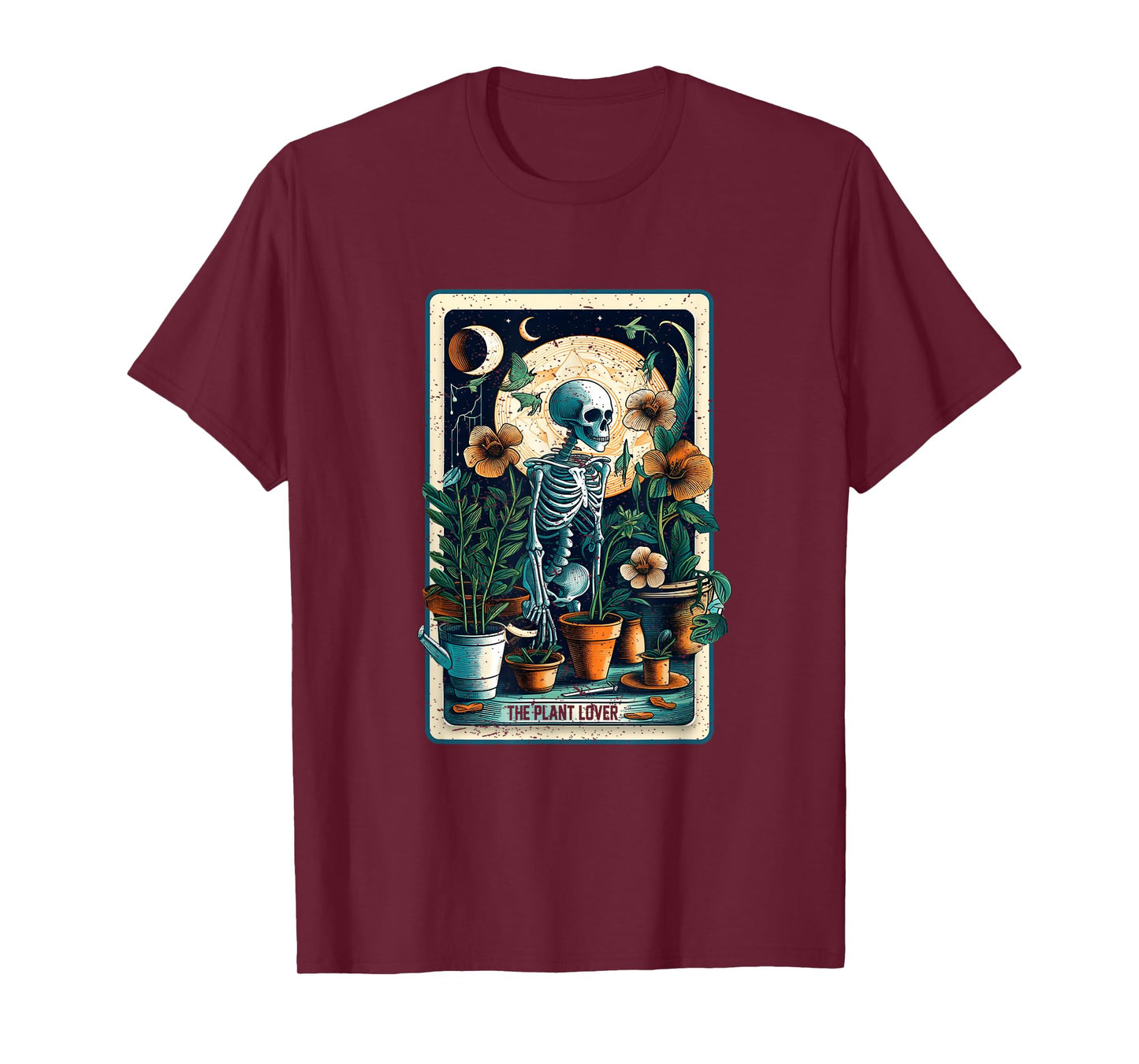 Plant Lover Gardener Tarot Card Halloween Skeleton Moon T-Shirt