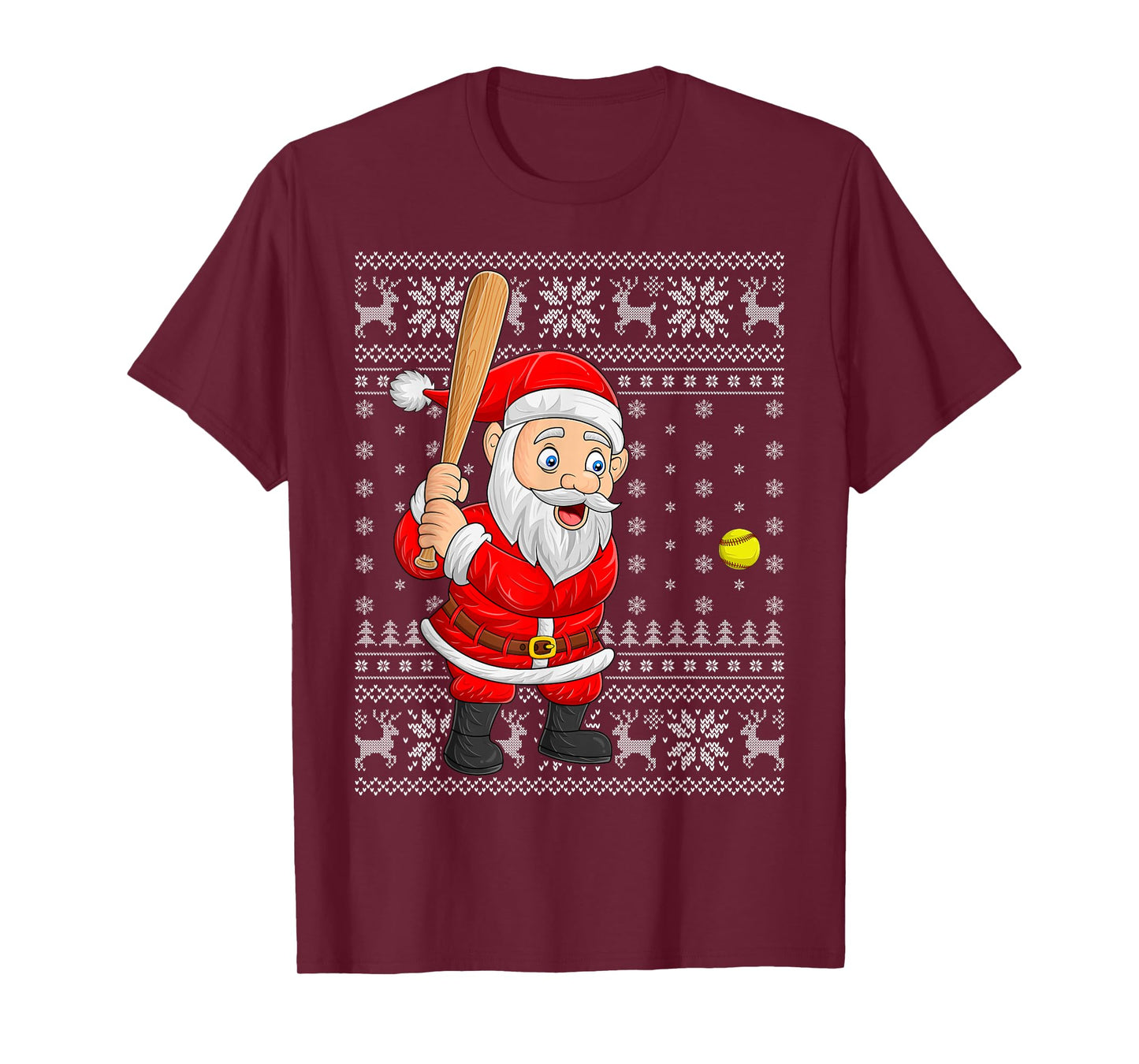 Santa Playing Baseball Softball Ugly Christmas Sweaters Xmas T-Shirt