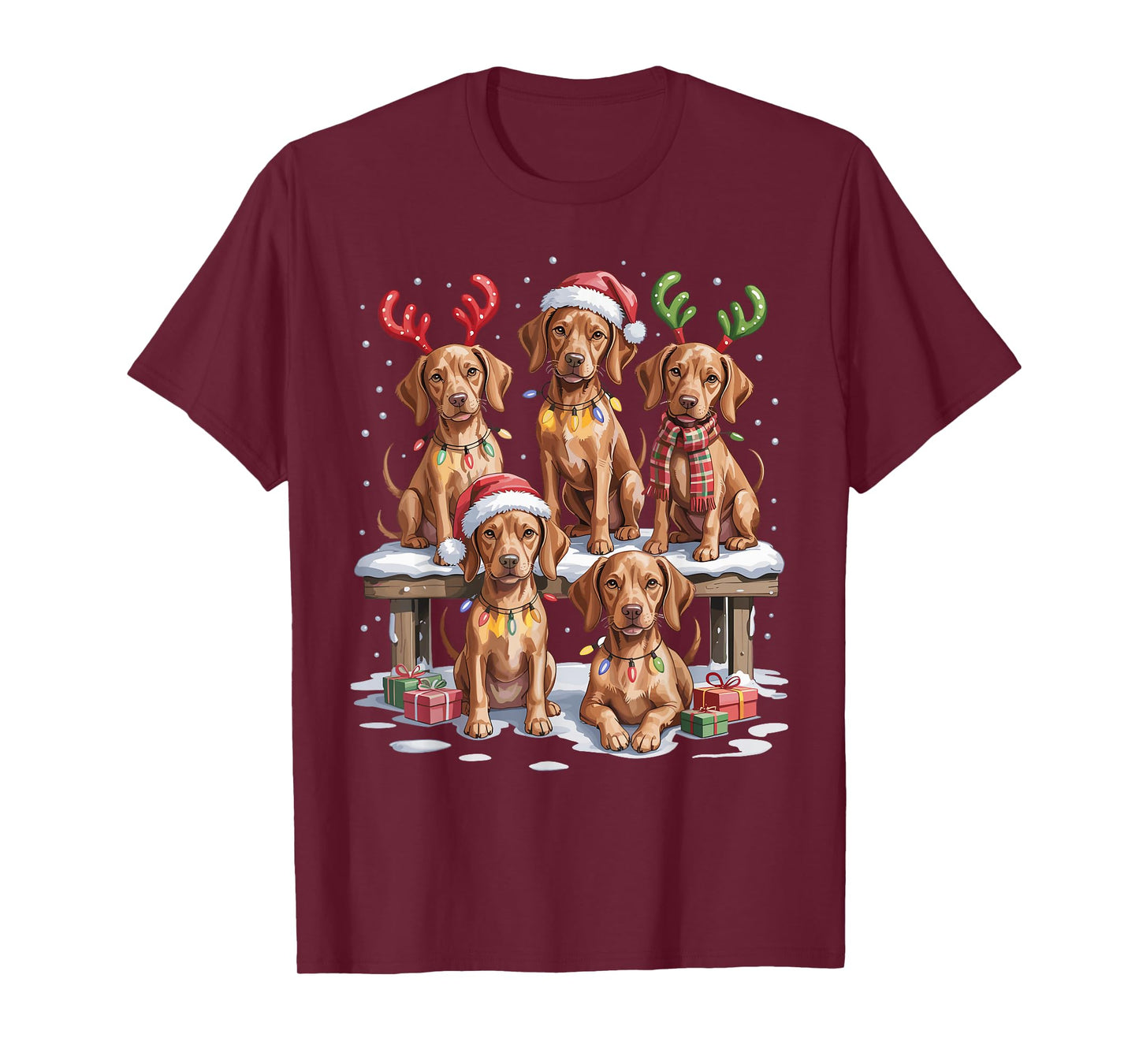 Cute Vizsla Christmas Puppies Dog Lovers Funny Holiday T-Shirt