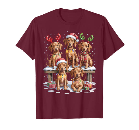Cute Vizsla Christmas Puppies Dog Lovers Funny Holiday T-Shirt
