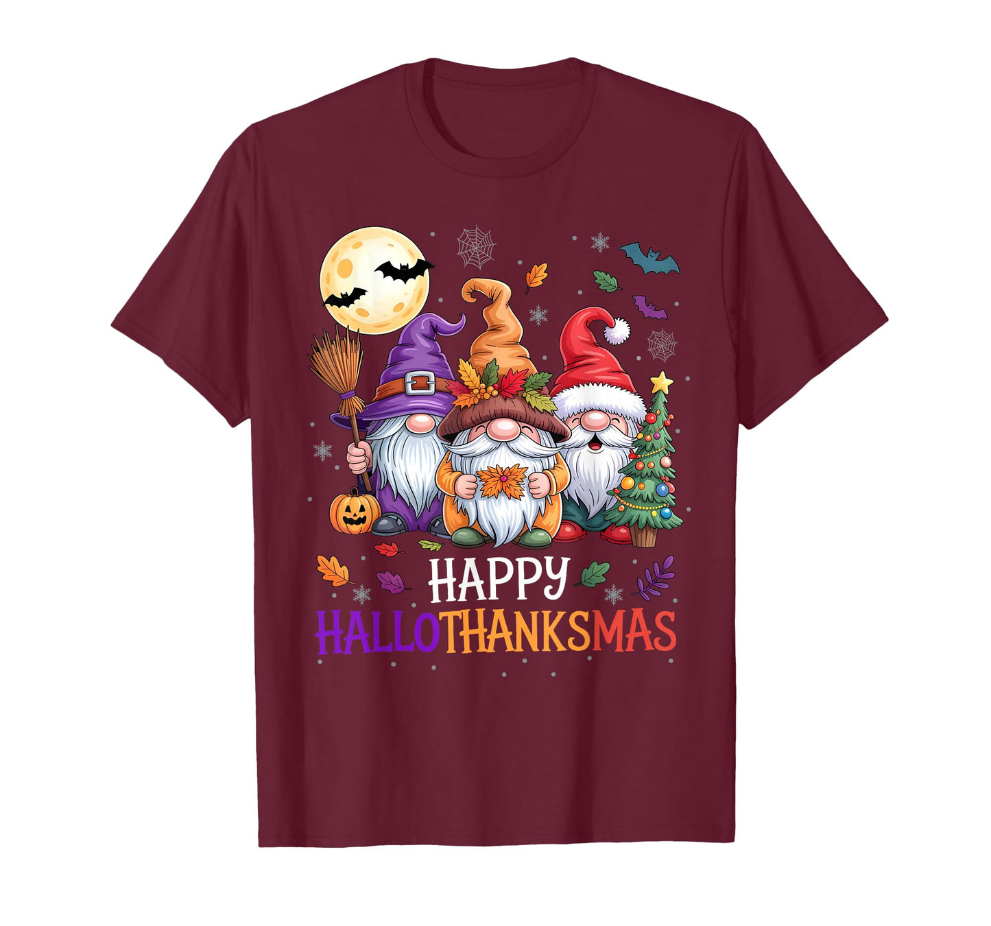 Happy Hallothanksmas Gnomes Lover Halloween Merry Christmas T-Shirt