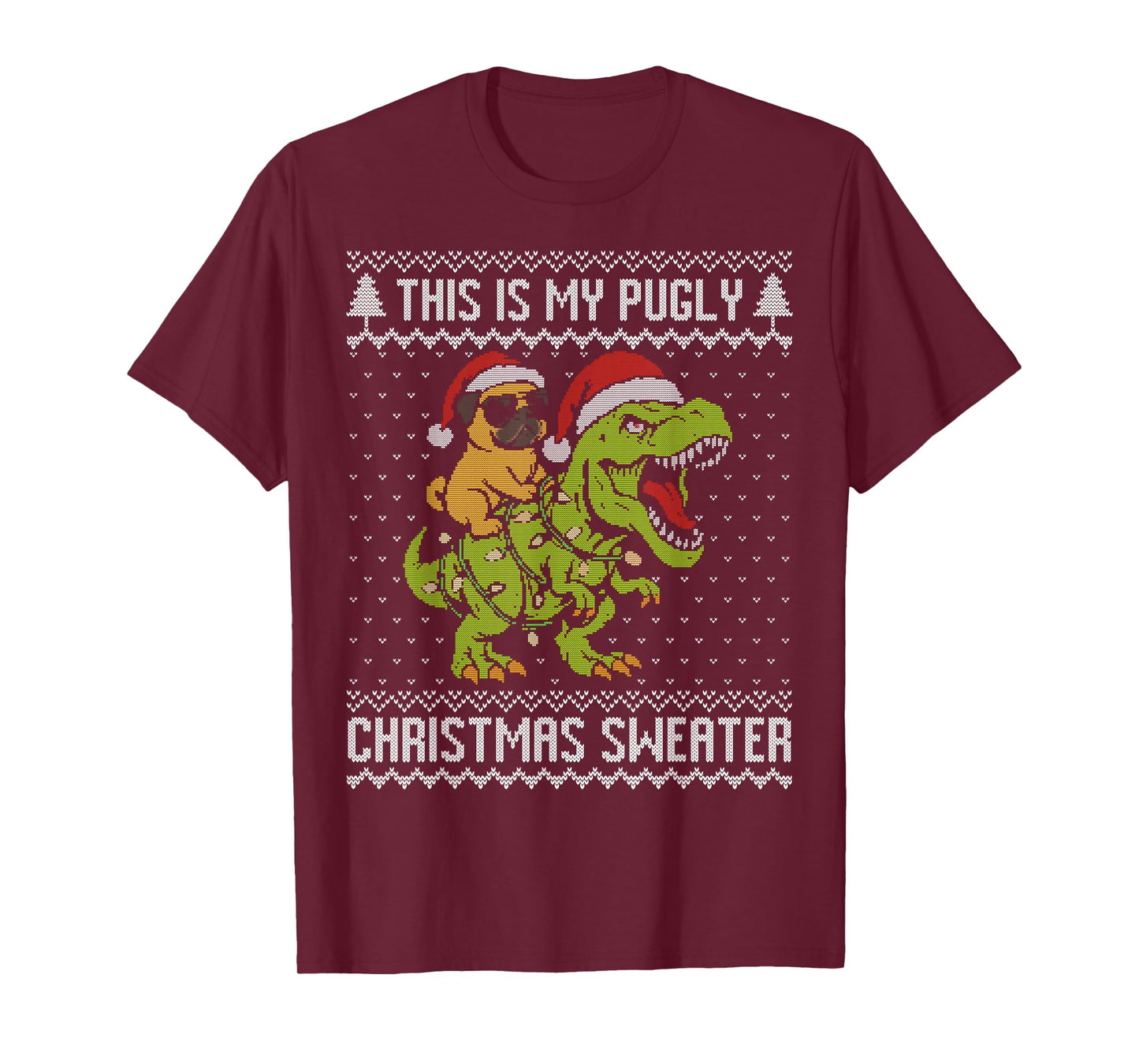 This is My Pugly Christmas Sweater, Pug Riding Dinosaur Xmas T-Shirt