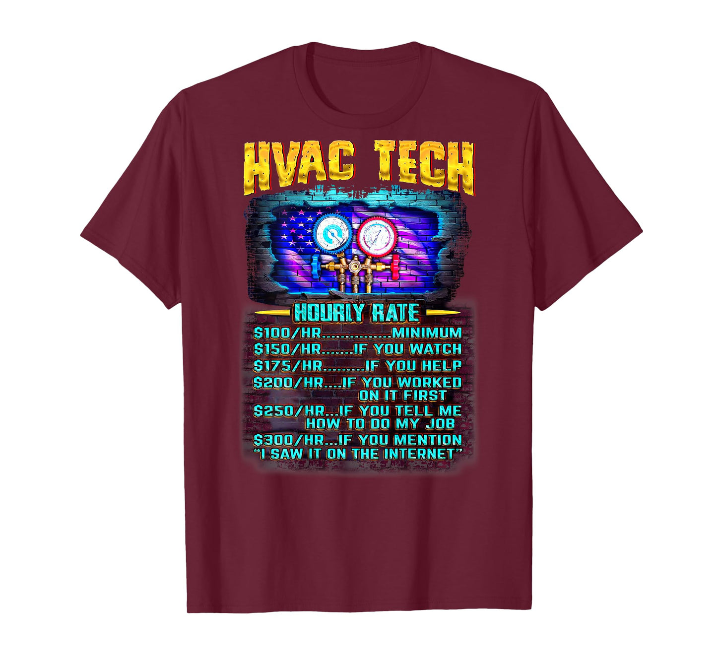 Funny HVAC Technician hourly rate T-Shirt - Adults, Unisex, Short Sleeve, Black, X-Small, Classic Fit, Polyester 100%, Vintage Modern Blend, HVAC Technicians, HVAC Enthusiasts, Fun-loving Adults