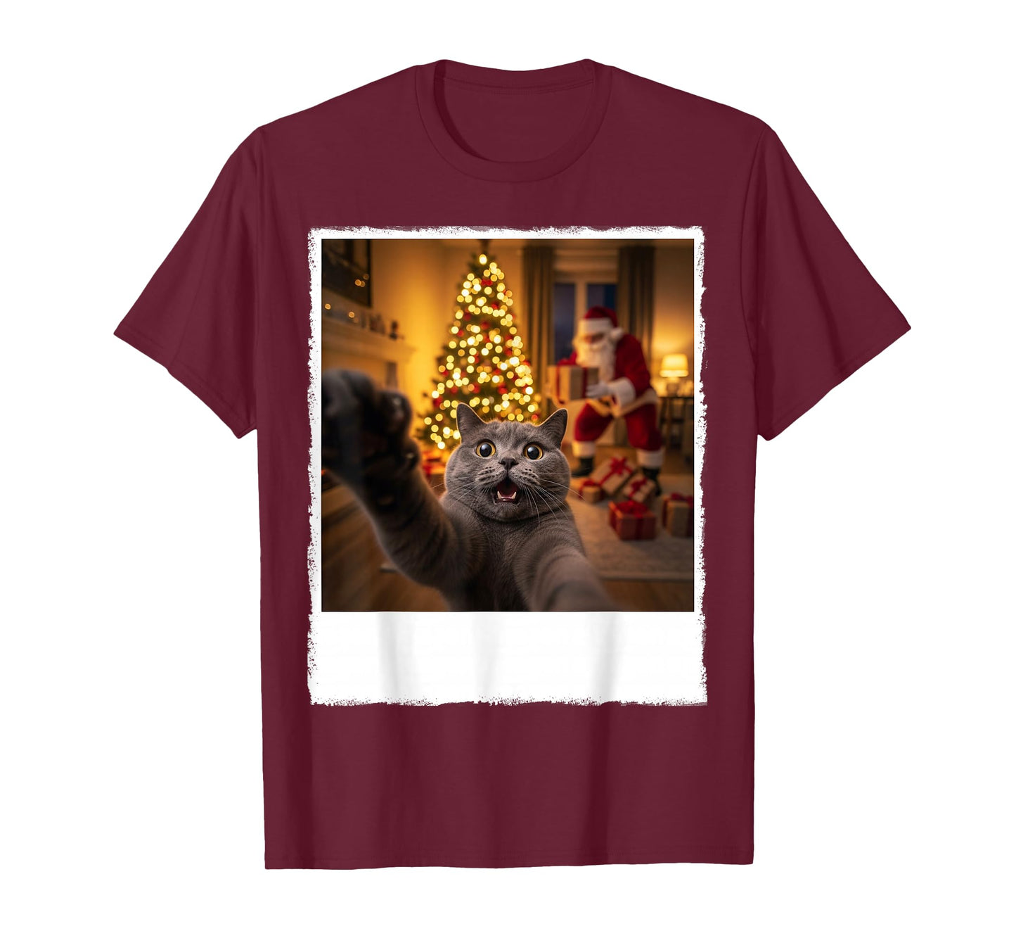 Funny Xmas Cat Selfie with Santa Claus Gifts Christmas Night T-Shirt