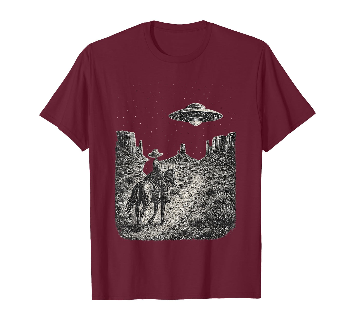 Vintage Western UFO Cowboy Alien Encounter Retro Country T-Shirt