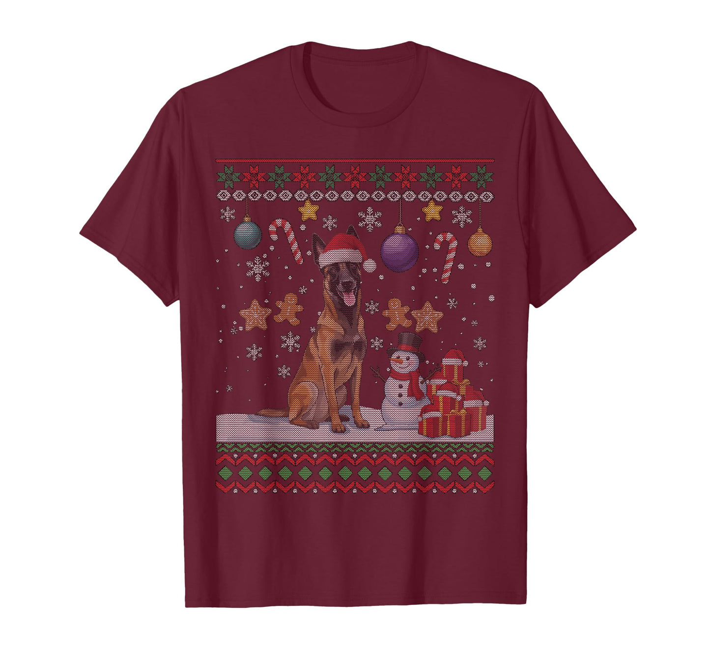 Belgian Malinois Dog Santa Happy Christmas Ugly Christmas T-Shirt