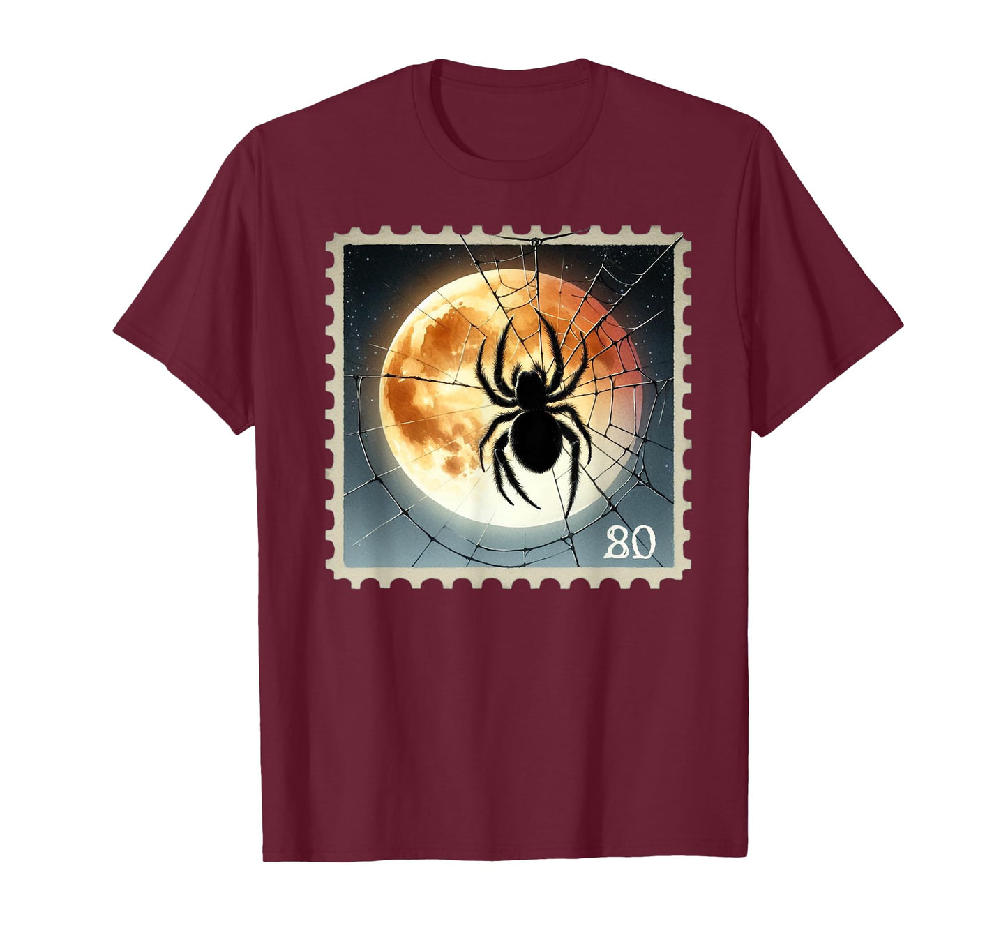 Spider Silhouette Full Moon Halloween Postage Stamp T-Shirt