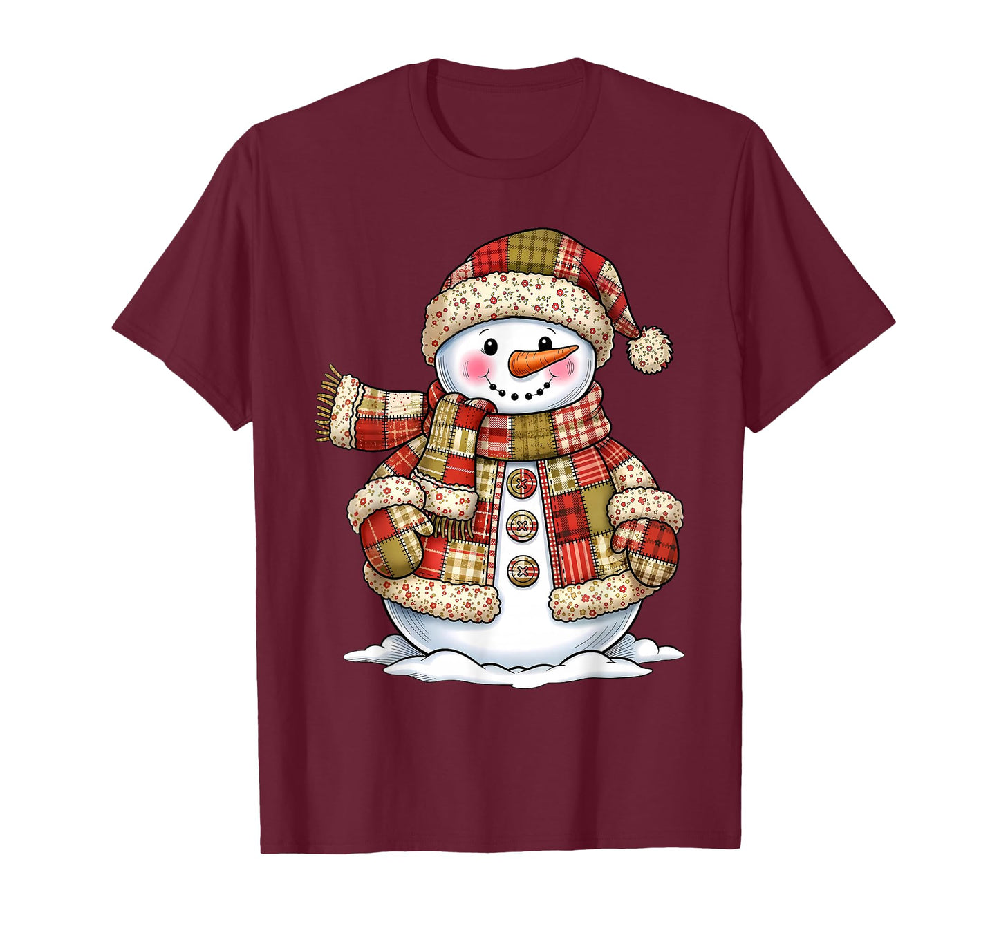 Vintage Funny Patchwork Snowman Merry Christmas Season T-Shirt
