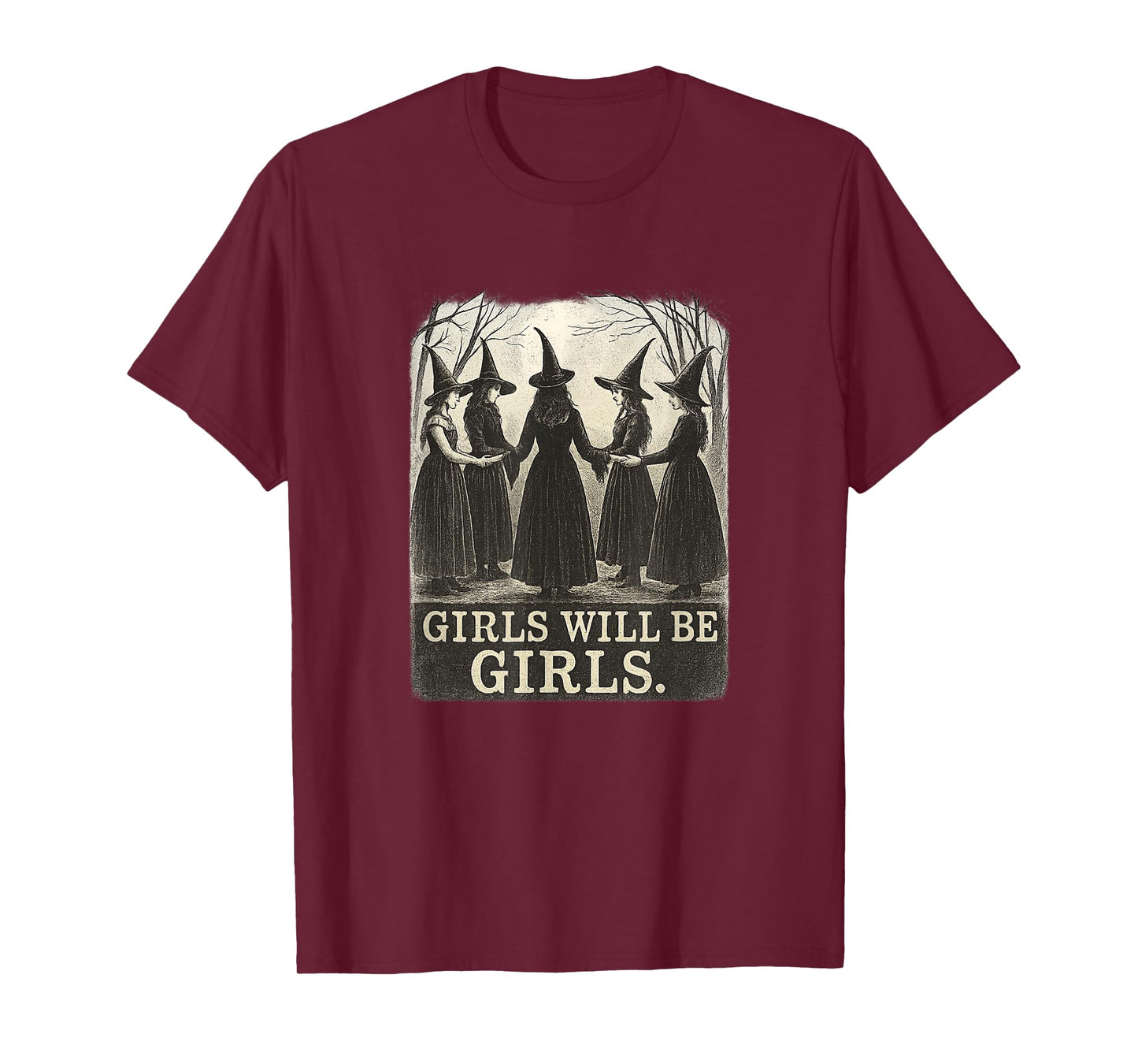 Vintage Witches Circle Girls Will Be Girls Halloween Witchy T-Shirt