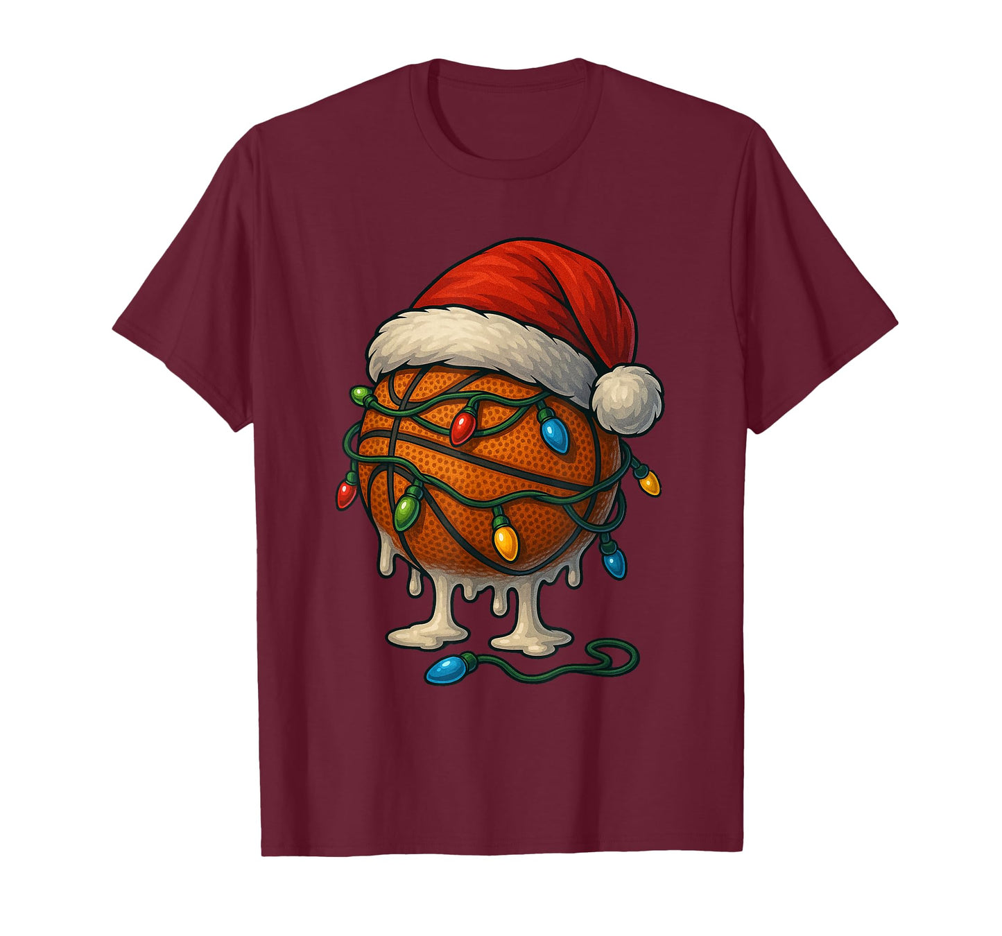 Basketball Christmas Drip Santa Hat Ice Cream Drip T-Shirt