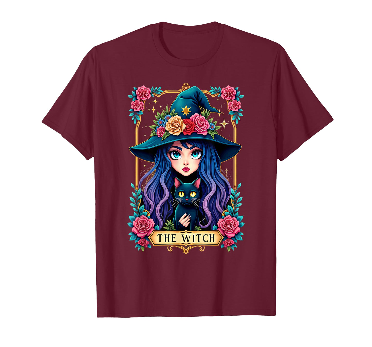 Gothic Tarot Card The Witch with Black Cat T-Shirt