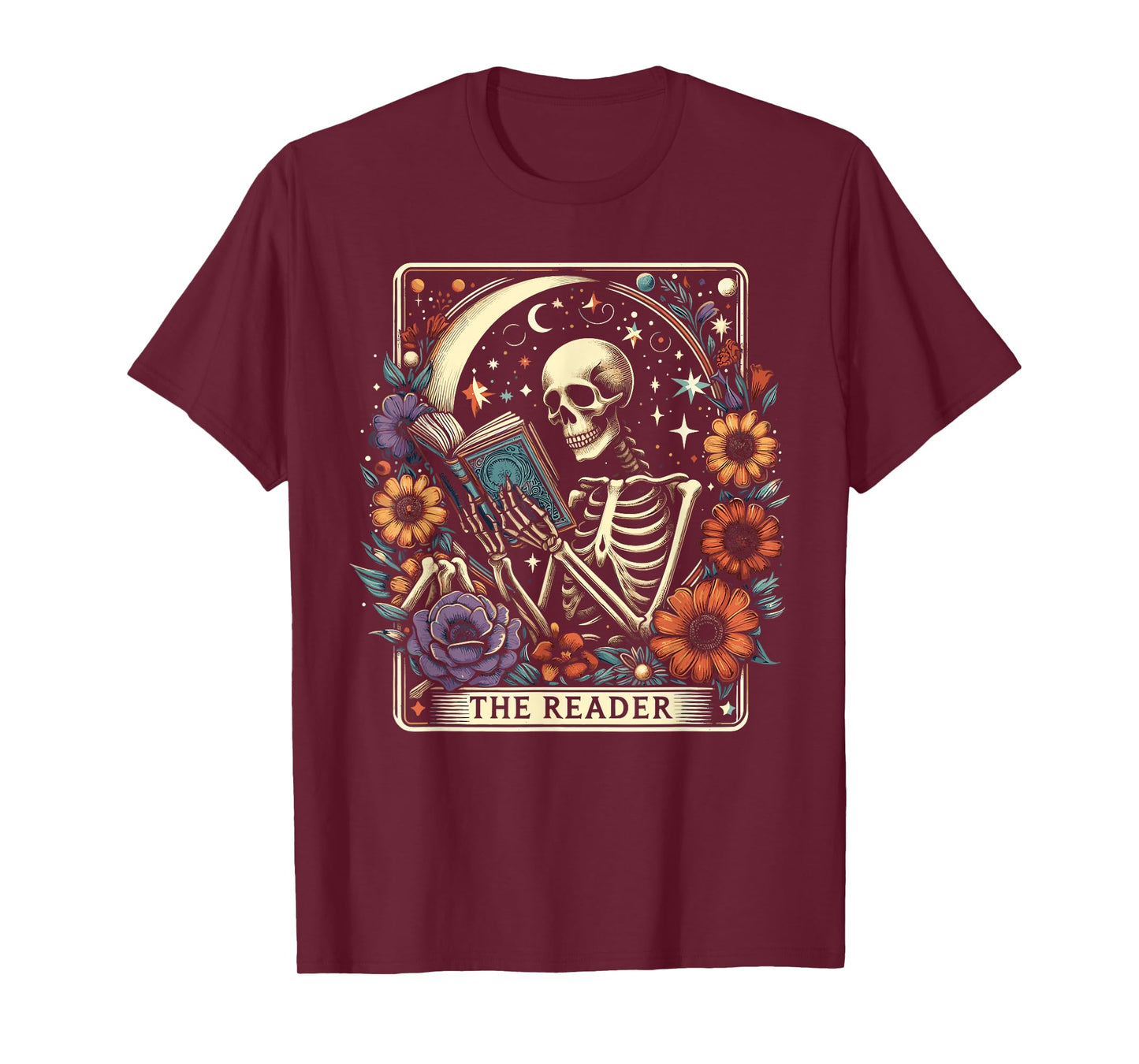 The Reader Tarot Card Skeleton Reading Book Bookworm Bookish T-Shirt