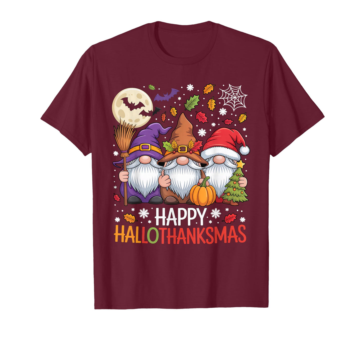 Happy Hallothanksmas Gnomes Lover Halloween Merry Christmas T-Shirt