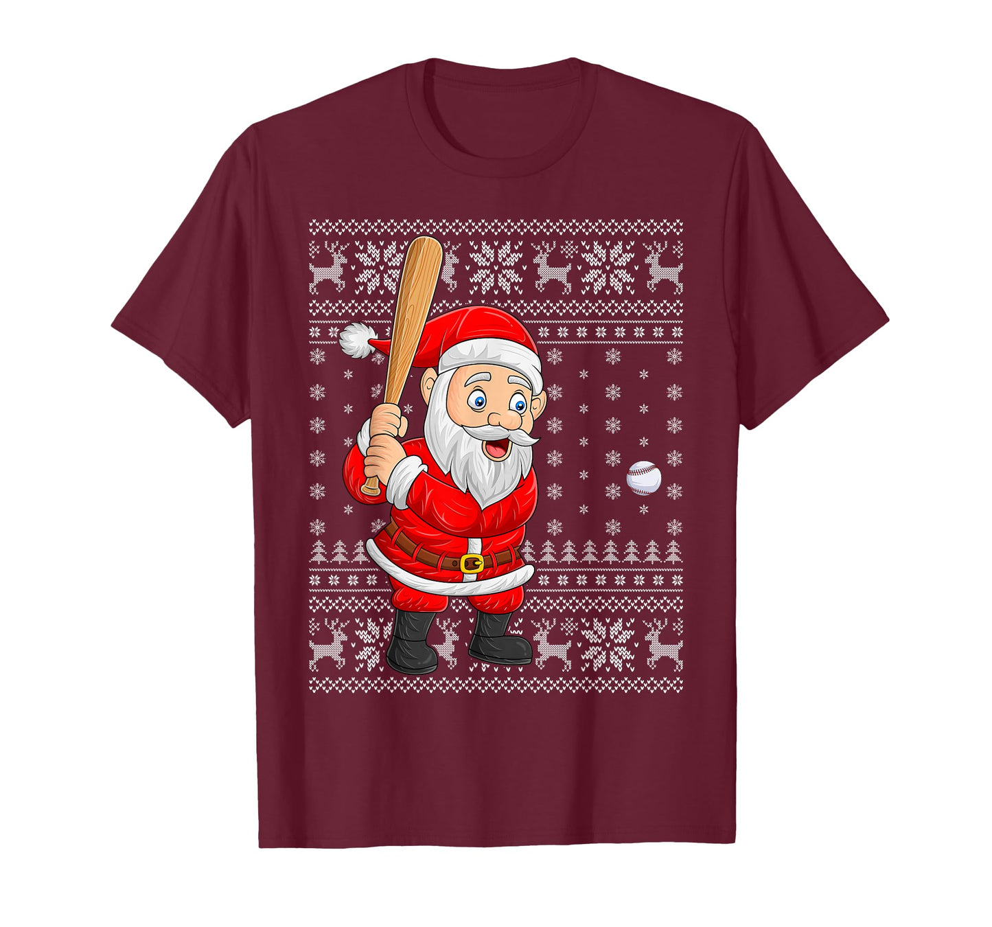 Santa Playing Baseball Ugly Christmas Sweaters Baseball Xmas T-Shirt