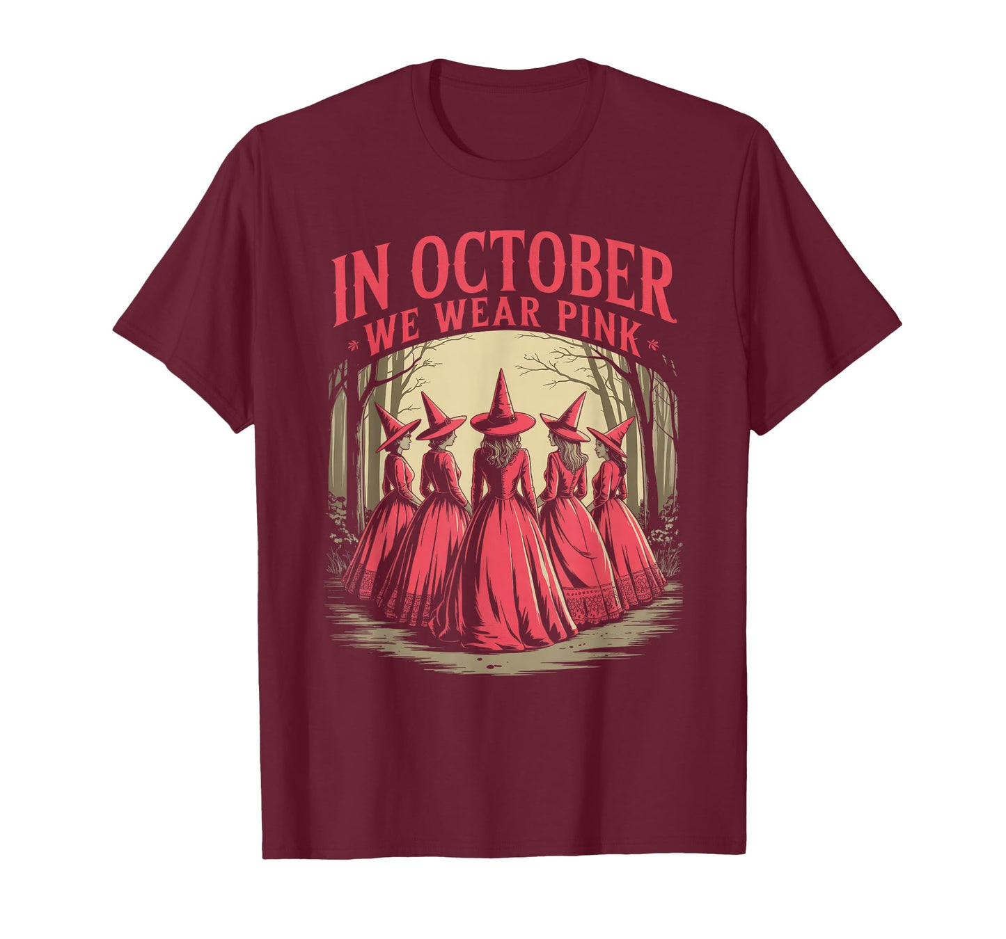 Retro in October We Wear Pink Witch Breast Cancer Awareness T-Shirt