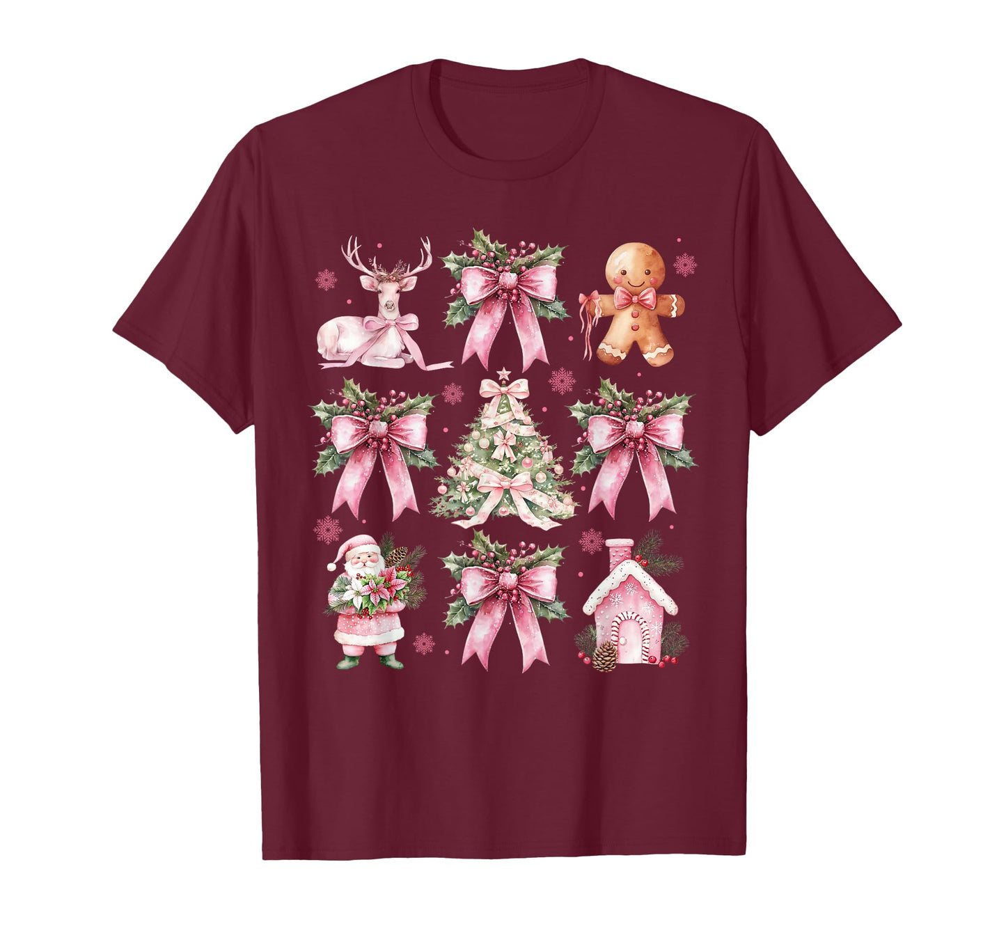Coquette Bow Pink Christmas Tree Santa Gingerbread Xmas T-Shirt