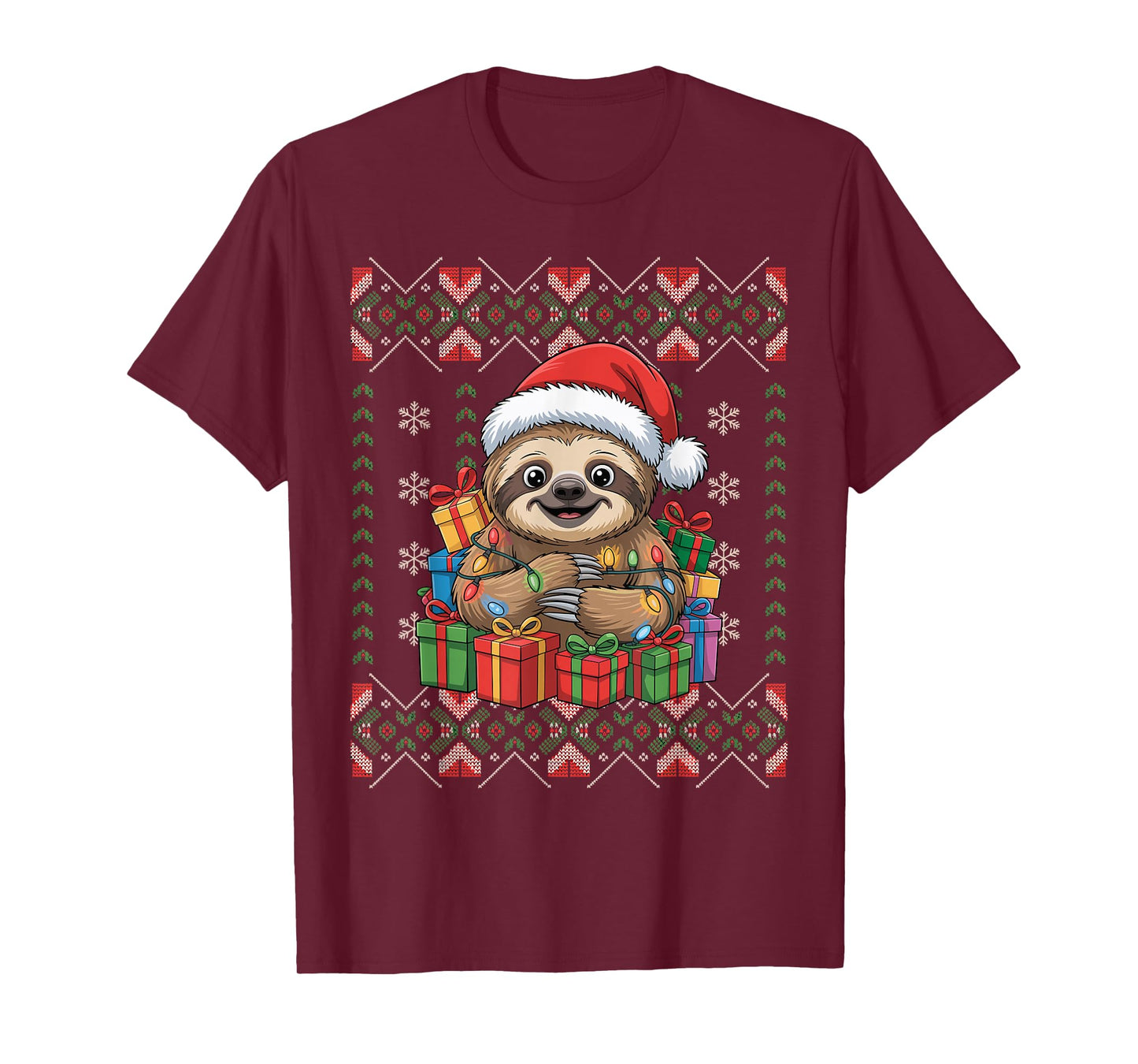 Santa Sloth Christmas Ugly Sweater Funny Holiday Pajamas T-Shirt