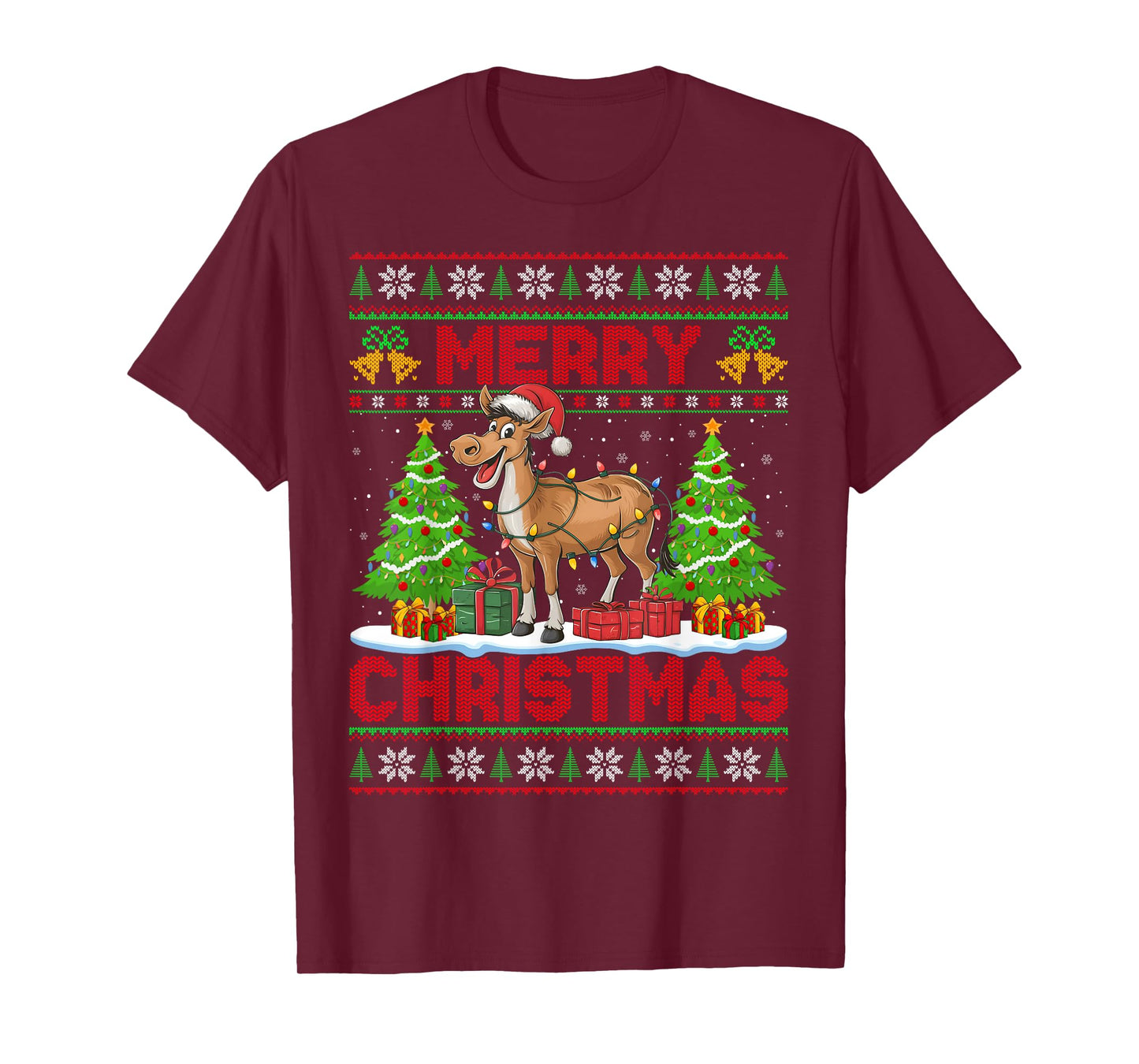 Mule Donkey Ugly Christmas Sweaters Funny Santa Lights Xmas T-Shirt